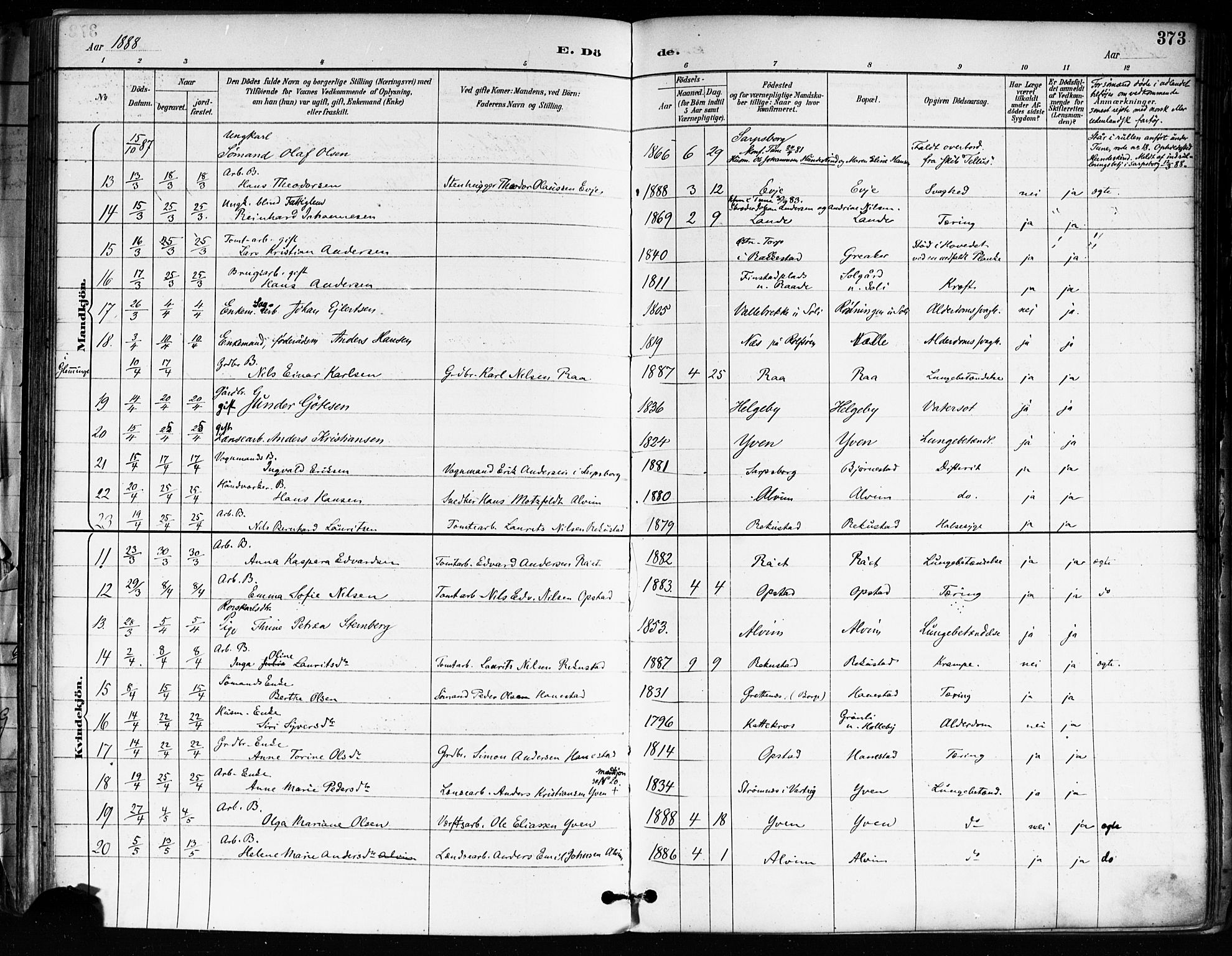 Tune prestekontor Kirkebøker, AV/SAO-A-2007/F/Fa/L0018: Parish register (official) no. 18, 1887-1898, p. 373