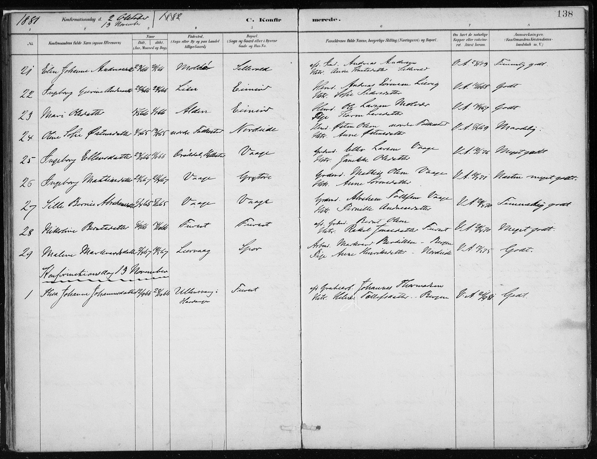 Askvoll sokneprestembete, AV/SAB-A-79501/H/Haa/Haab/L0002: Parish register (official) no. B 2, 1879-1909, p. 138