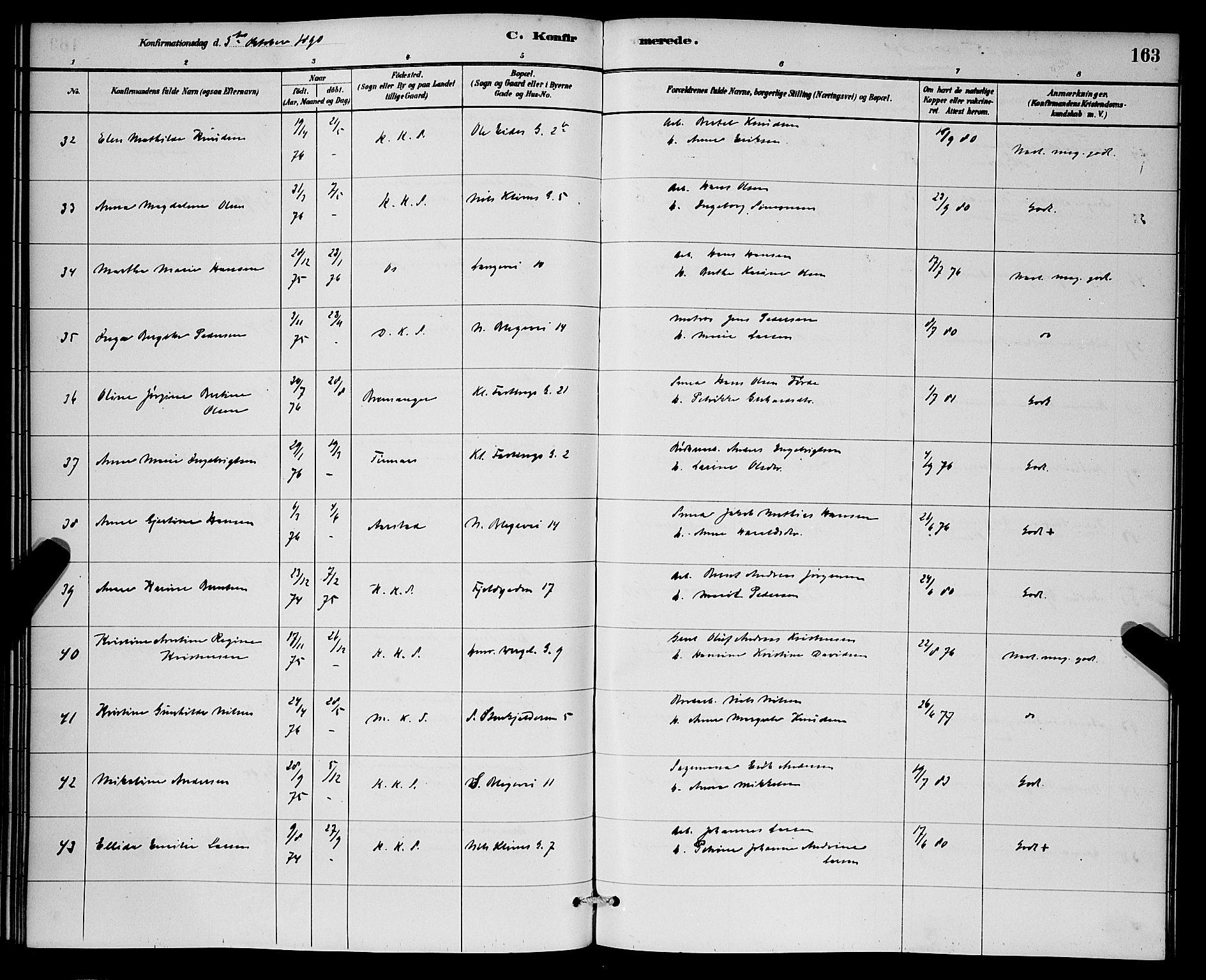 Korskirken sokneprestembete, AV/SAB-A-76101/H/Hab: Parish register (copy) no. C 3, 1880-1892, p. 163