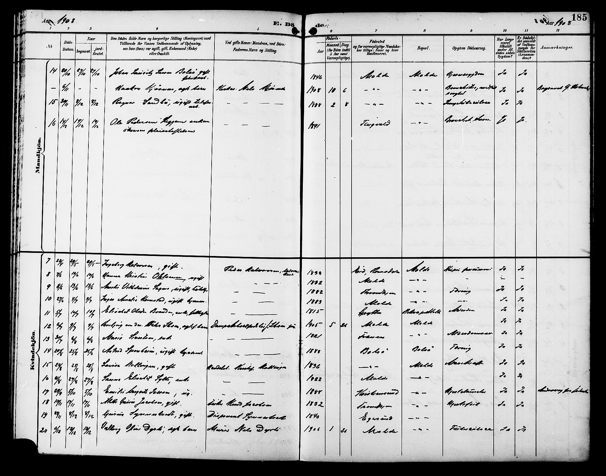 Ministerialprotokoller, klokkerbøker og fødselsregistre - Møre og Romsdal, AV/SAT-A-1454/558/L0702: Parish register (copy) no. 558C03, 1894-1915, p. 185