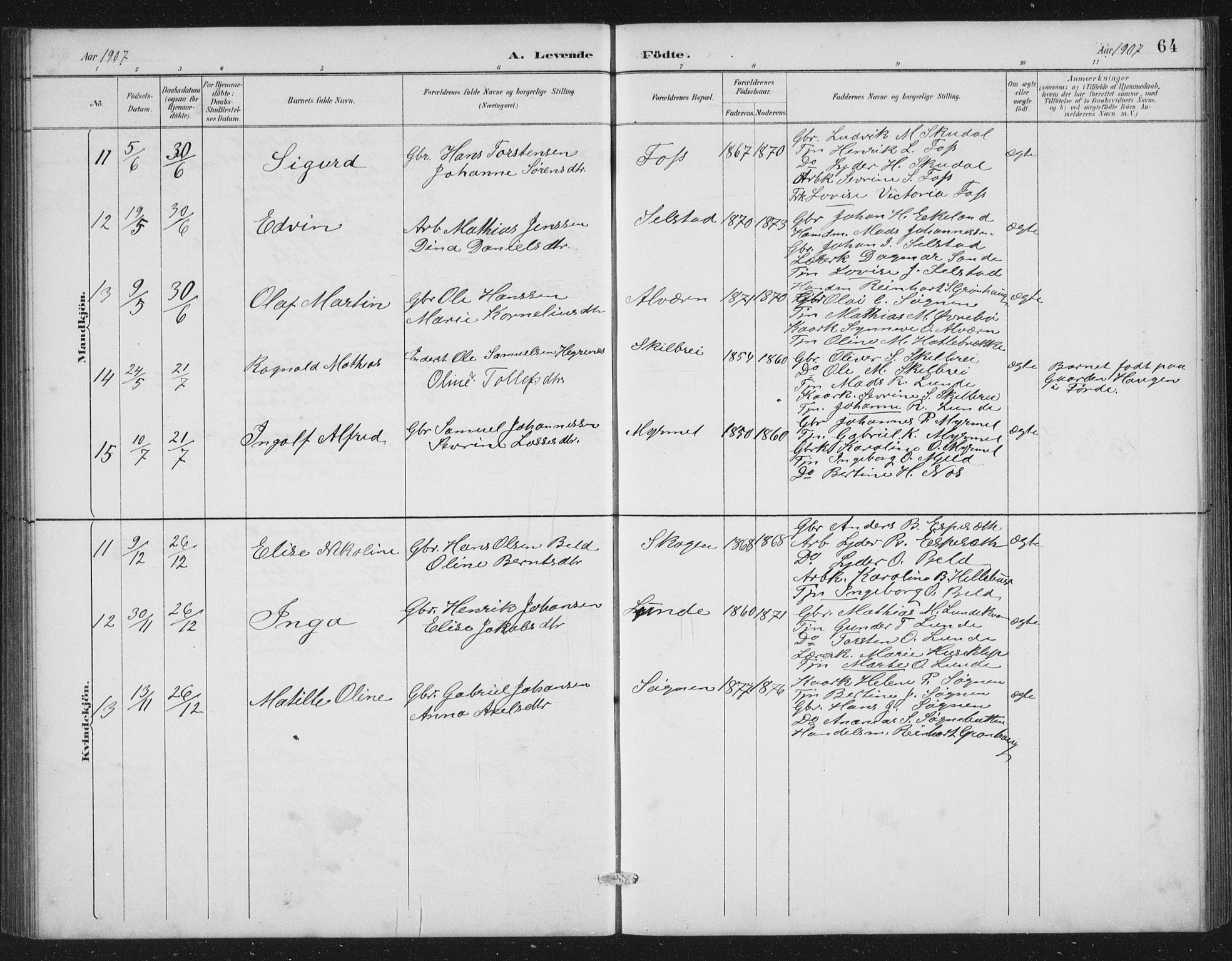 Gaular sokneprestembete, SAB/A-80001/H/Hab: Parish register (copy) no. A 4, 1889-1912, p. 64