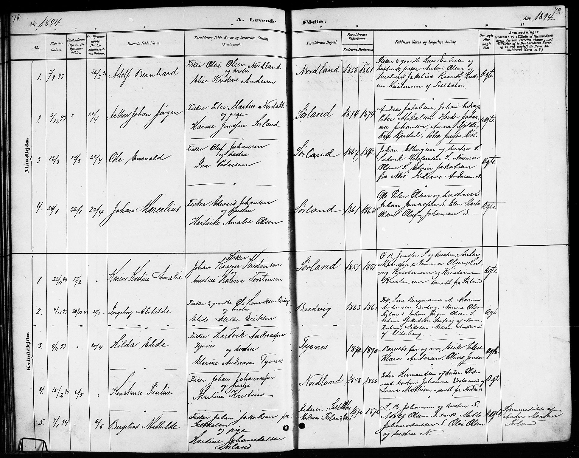 Ministerialprotokoller, klokkerbøker og fødselsregistre - Nordland, AV/SAT-A-1459/807/L0123: Parish register (copy) no. 807C01, 1884-1910, p. 78-79