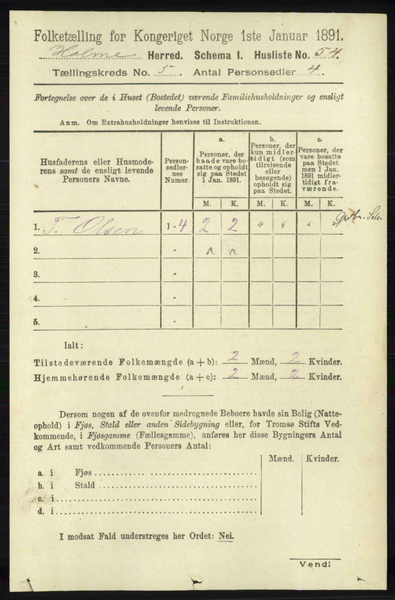 RA, 1891 census for 1020 Holum, 1891, p. 1231