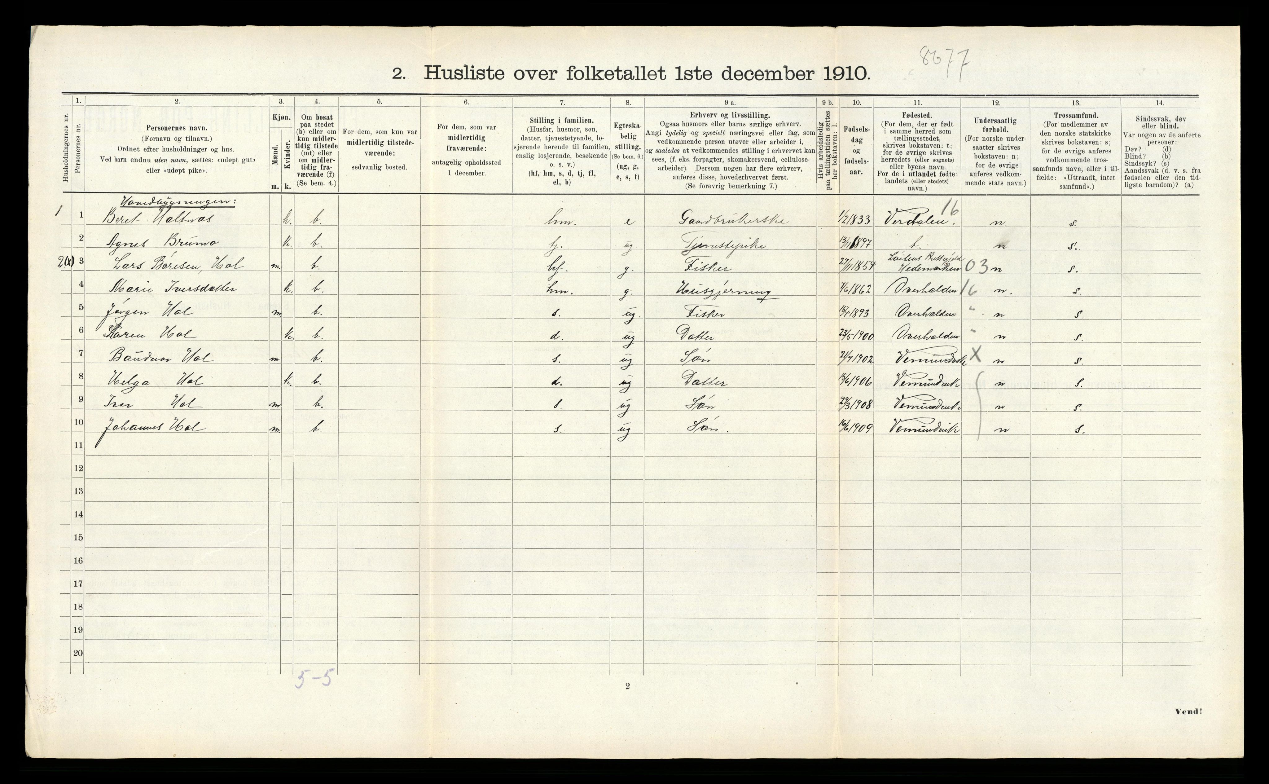 RA, 1910 census for Vemundvik, 1910, p. 373