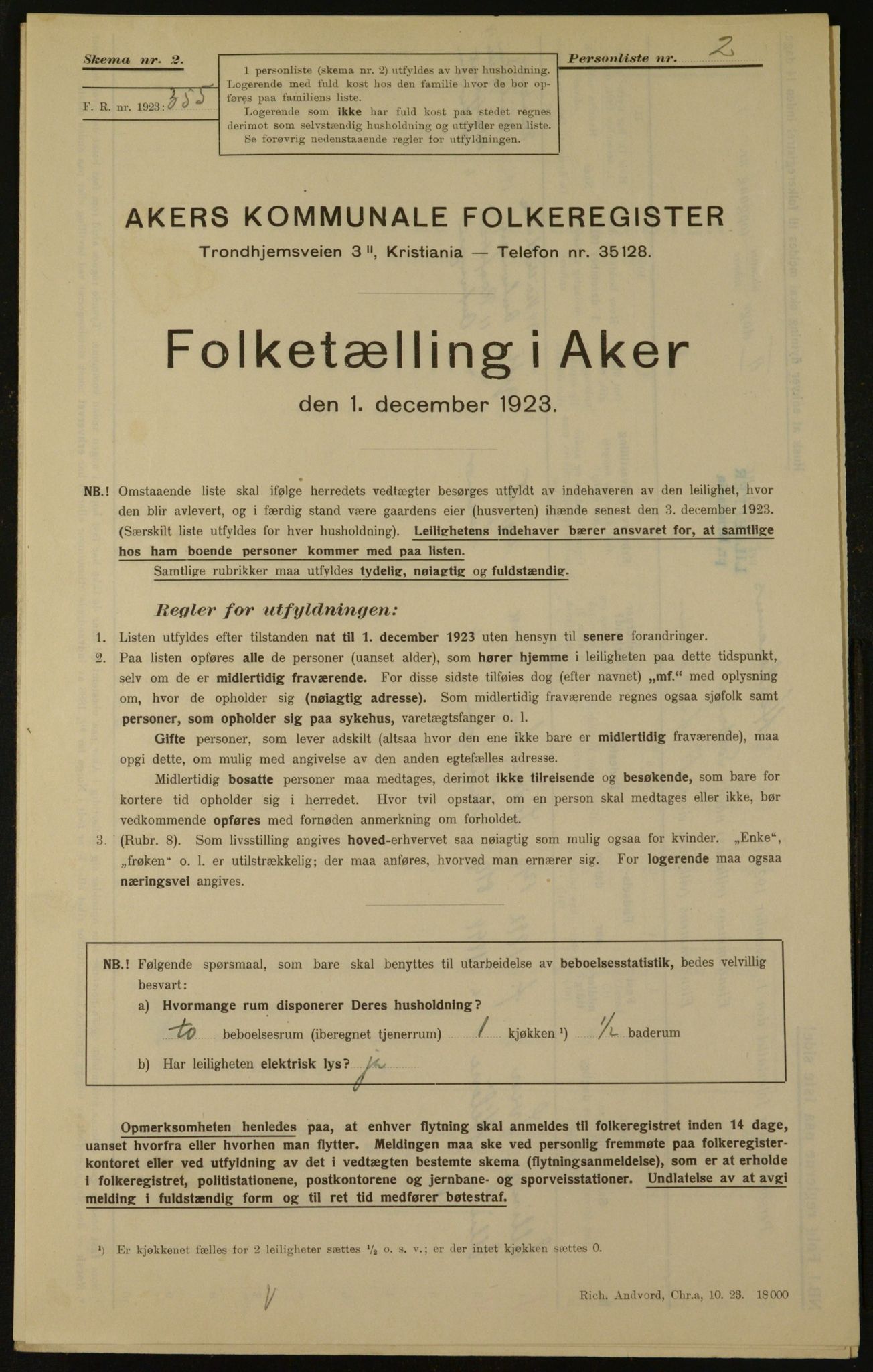 , Municipal Census 1923 for Aker, 1923, p. 2255