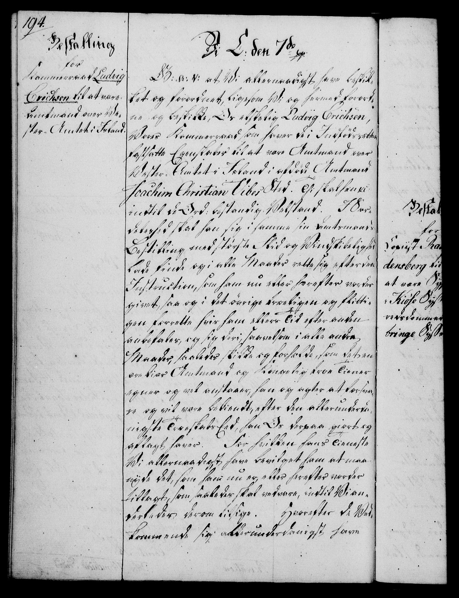 Rentekammeret, Kammerkanselliet, RA/EA-3111/G/Gg/Gge/L0006: Norsk bestallingsprotokoll med register (merket RK 53.30), 1773-1814, p. 194