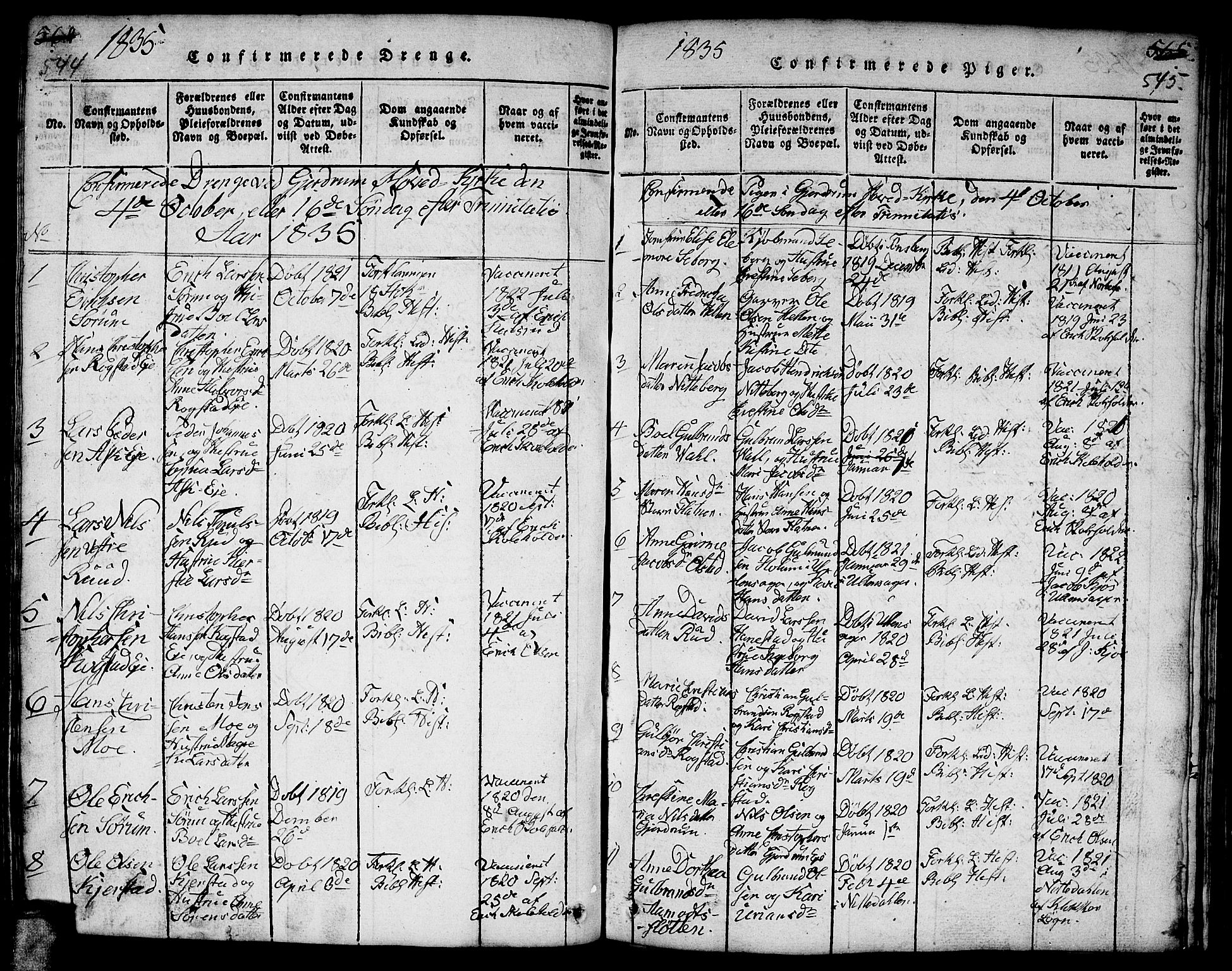 Gjerdrum prestekontor Kirkebøker, AV/SAO-A-10412b/F/Fa/L0004: Parish register (official) no. I 4, 1816-1836, p. 544-545