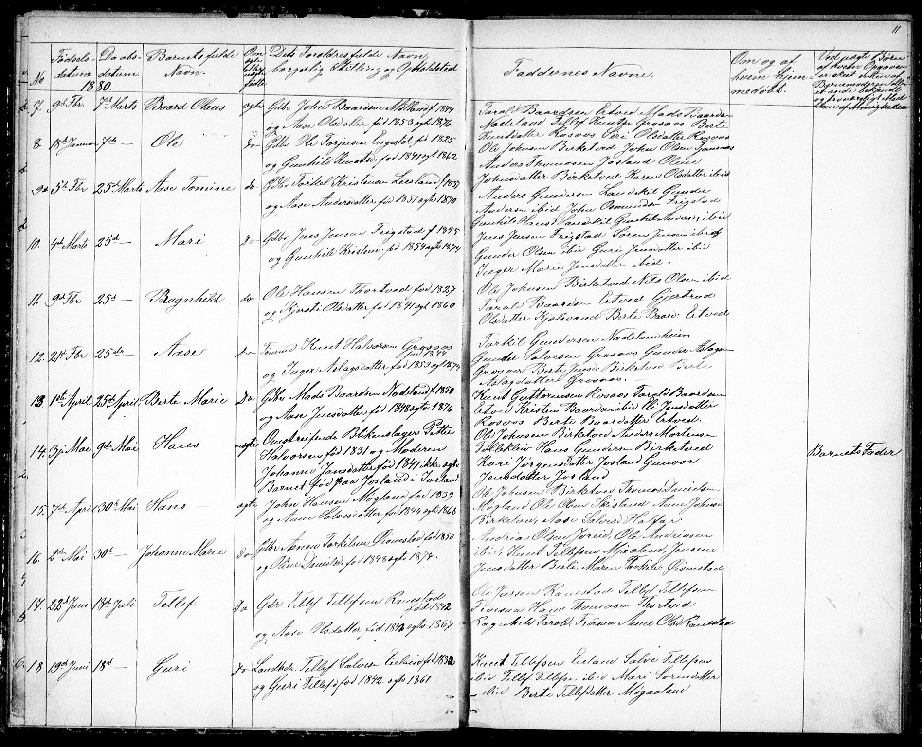 Evje sokneprestkontor, SAK/1111-0008/F/Fb/Fbc/L0003: Parish register (copy) no. B 3, 1876-1889, p. 11