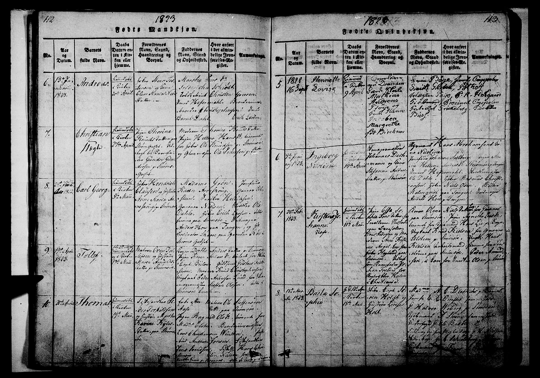 Strømsø kirkebøker, AV/SAKO-A-246/G/Ga/L0001: Parish register (copy) no. 1, 1815-1829, p. 112-113