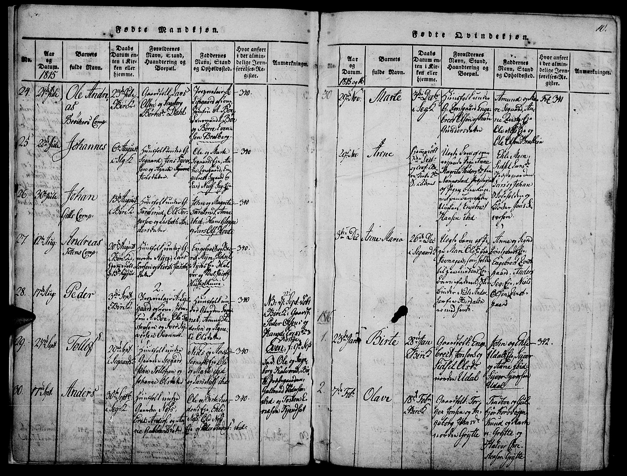 Biri prestekontor, SAH/PREST-096/H/Ha/Haa/L0003: Parish register (official) no. 3, 1814-1828, p. 10