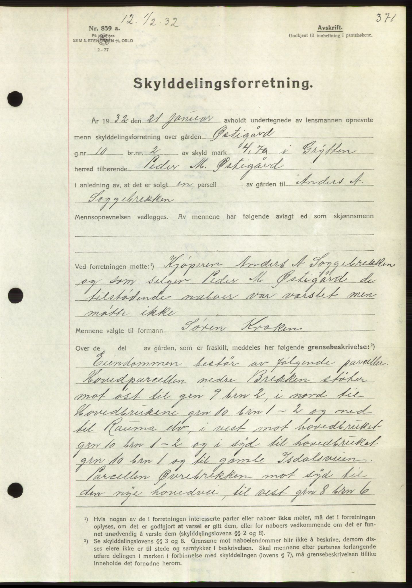 Romsdal sorenskriveri, AV/SAT-A-4149/1/2/2C/L0060: Mortgage book no. 54, 1931-1932, Deed date: 01.02.1932