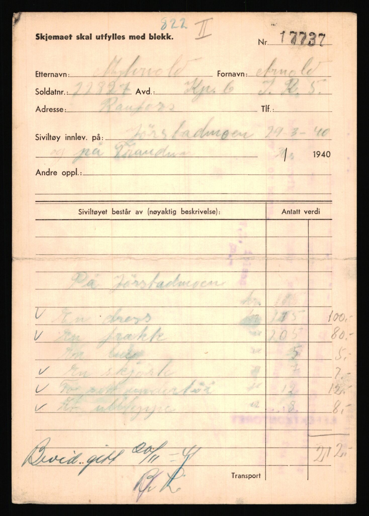 Justisdepartementet, Oppgjørsavdelingen, AV/RA-S-1056/G/Gb/L0058: Oppgaver over ettersøkte sivile effekter:  Myhrvold, Arnold - Maaø, 1940-1942