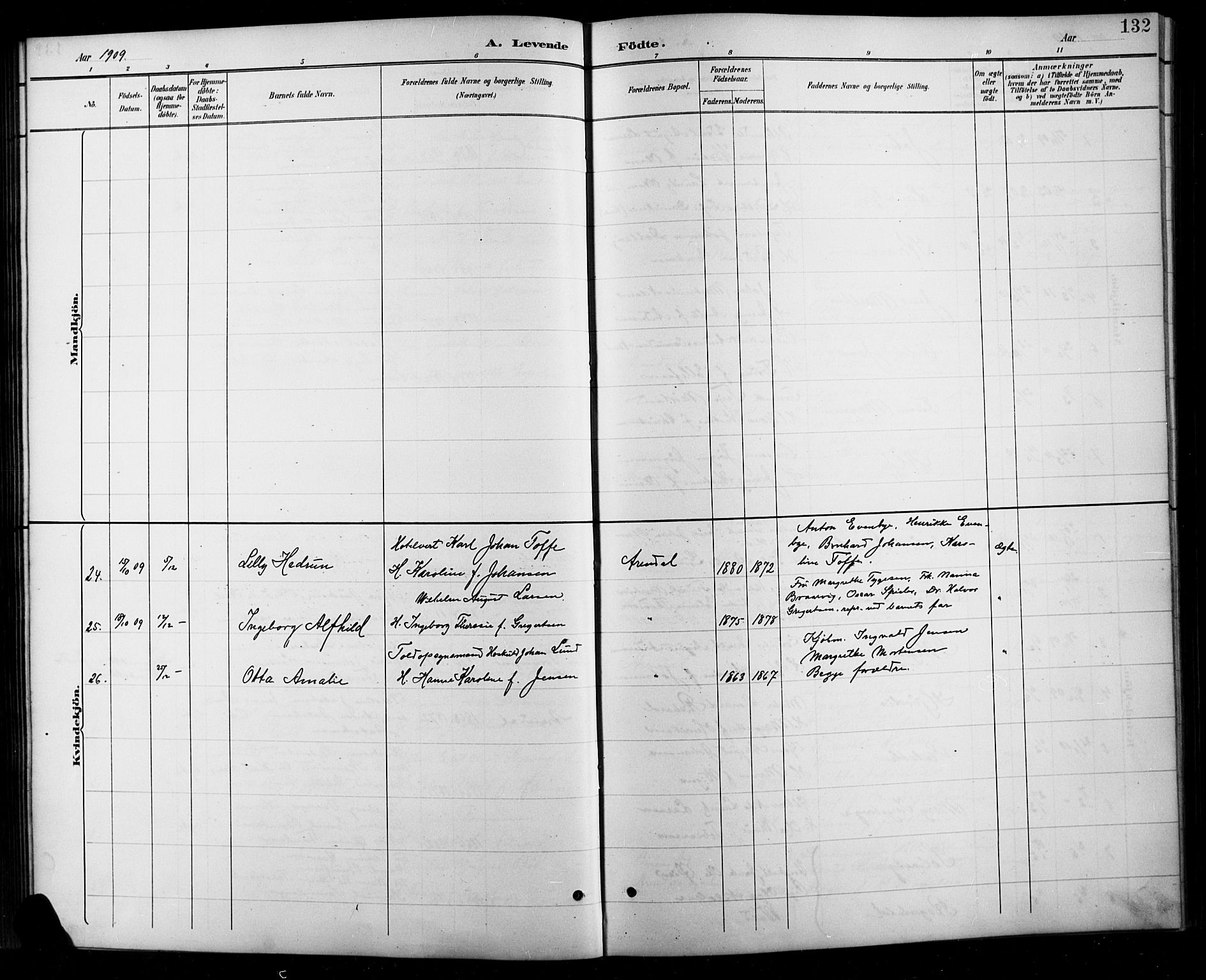 Arendal sokneprestkontor, Trefoldighet, SAK/1111-0040/F/Fb/L0006: Parish register (copy) no. B 6, 1889-1916, p. 132