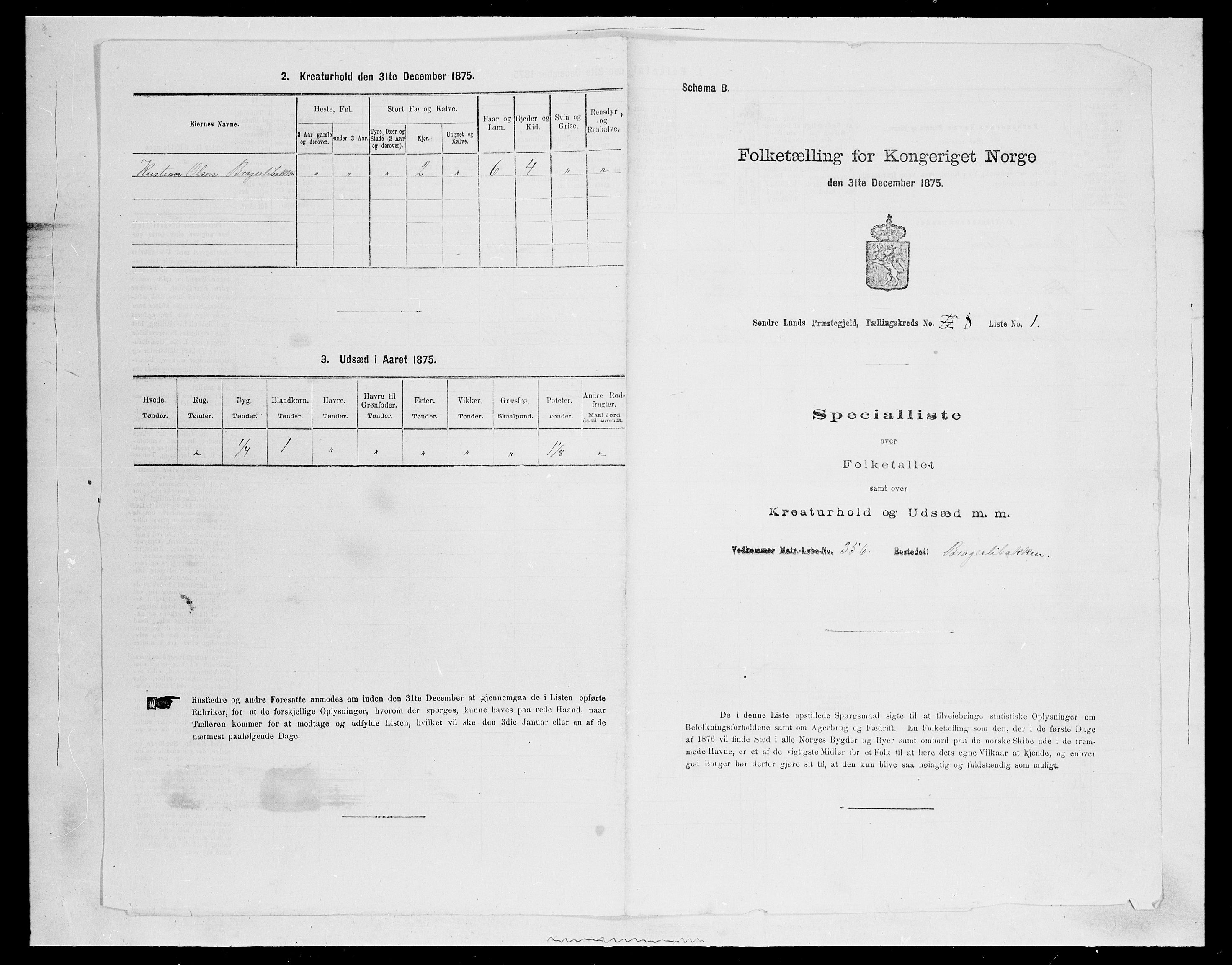 SAH, 1875 census for 0536P Søndre Land, 1875, p. 1199