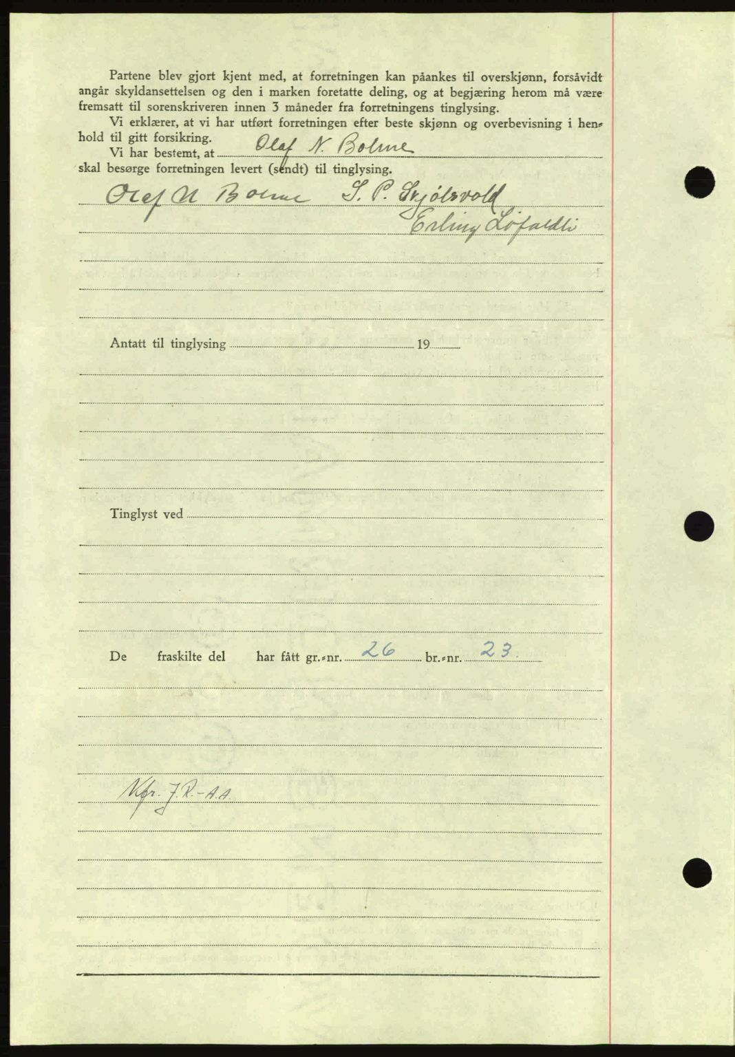 Nordmøre sorenskriveri, AV/SAT-A-4132/1/2/2Ca: Mortgage book no. A100a, 1945-1945, Diary no: : 1420/1945