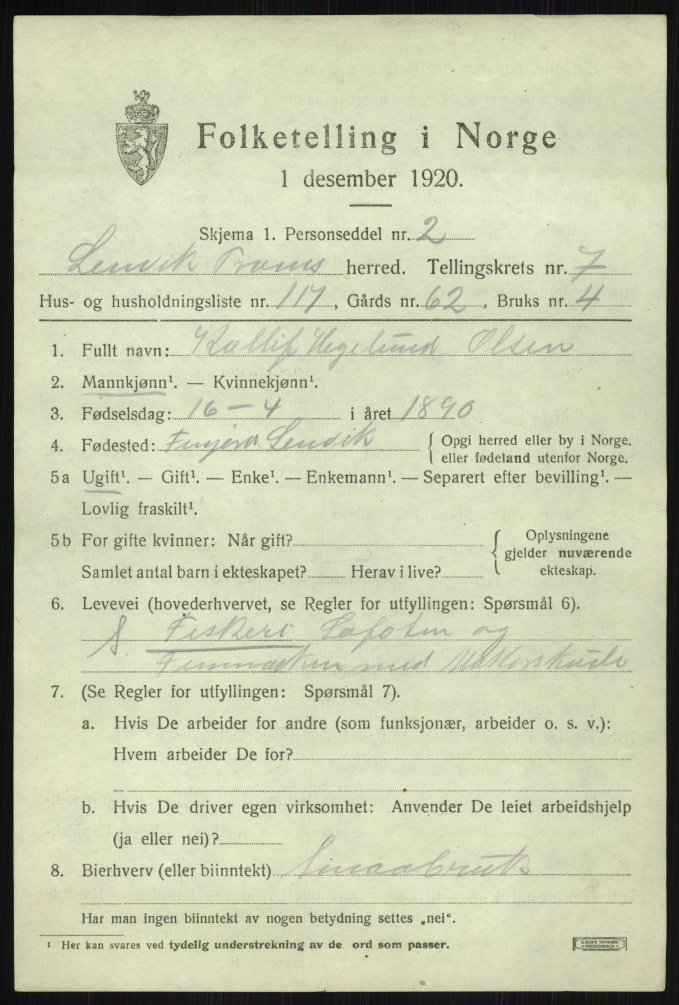 SATØ, 1920 census for Lenvik, 1920, p. 10936