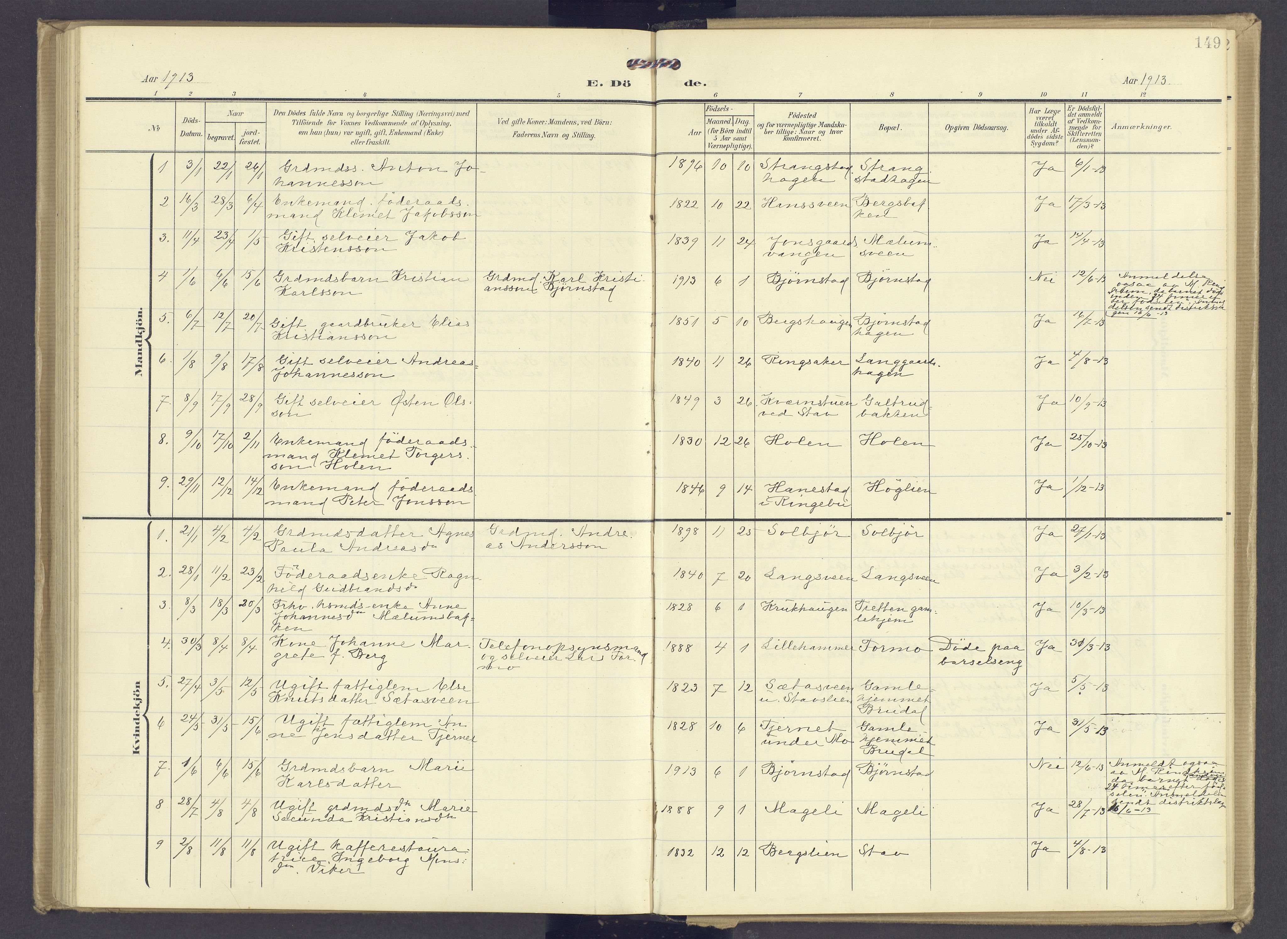 Øyer prestekontor, AV/SAH-PREST-084/H/Ha/Haa/L0013: Parish register (official) no. 13, 1905-1920, p. 149