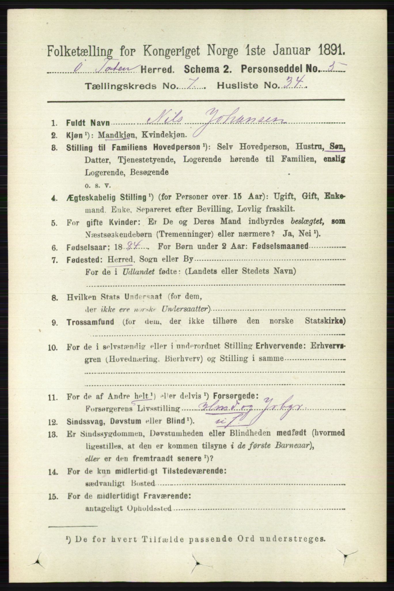 RA, 1891 census for 0528 Østre Toten, 1891, p. 4627