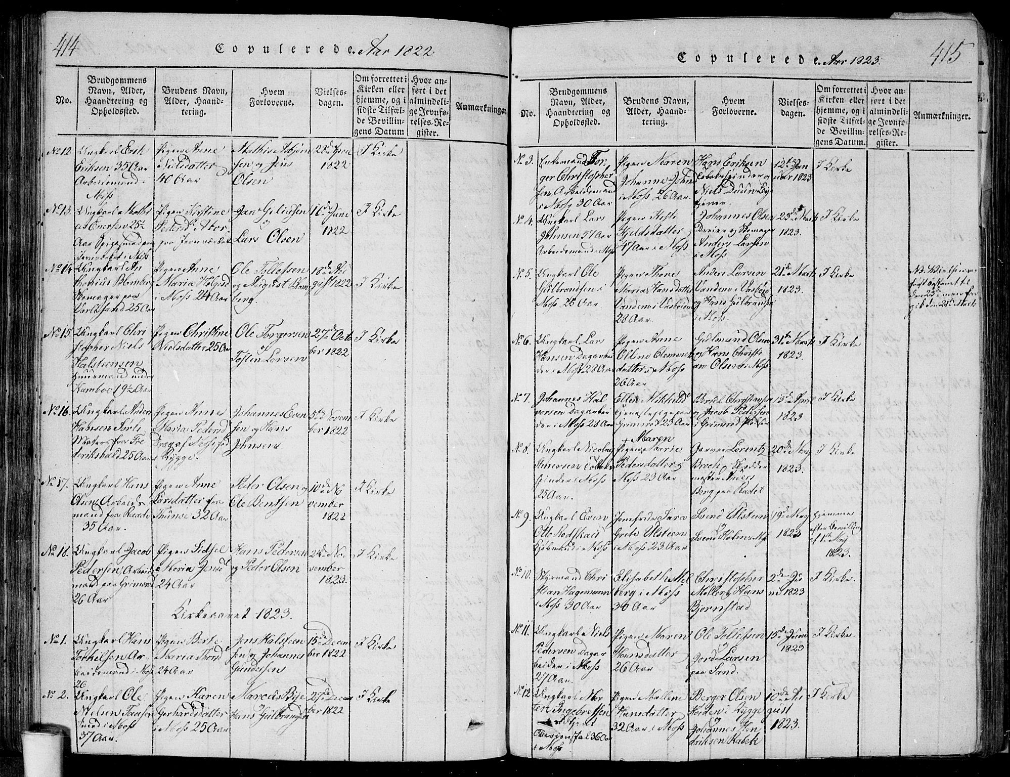 Moss prestekontor Kirkebøker, SAO/A-2003/F/Fa/L0005: Parish register (official) no. I 5, 1814-1828, p. 414-415