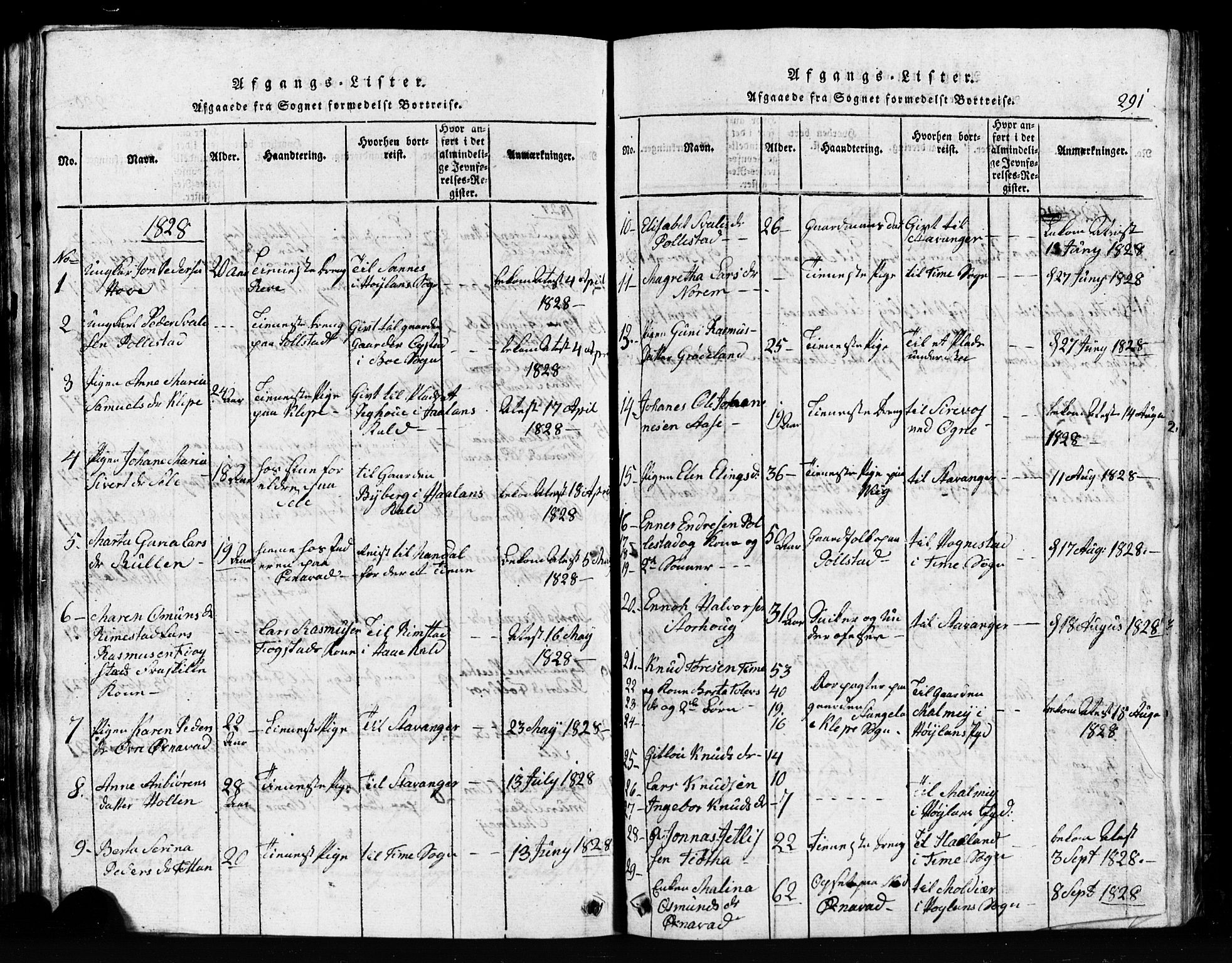 Klepp sokneprestkontor, SAST/A-101803/001/3/30BB/L0001: Parish register (copy) no.  B 1, 1816-1859, p. 291