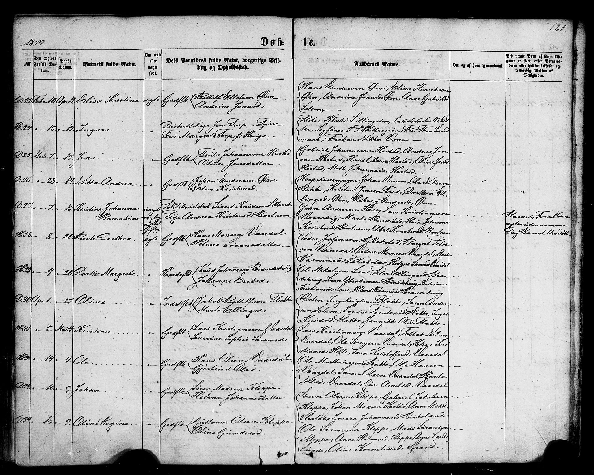 Fjaler sokneprestembete, AV/SAB-A-79801/H/Haa/Haaa/L0007: Parish register (official) no. A 7, 1862-1881, p. 125