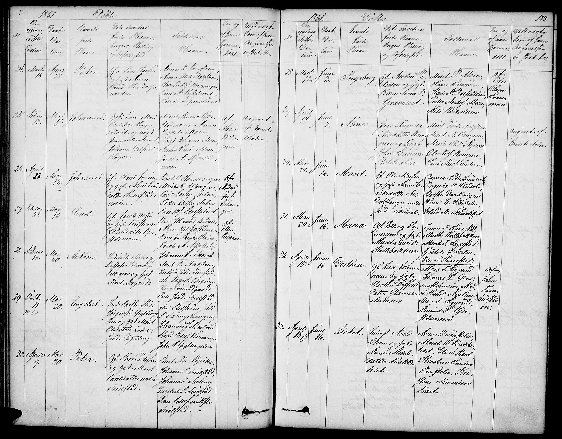 Sør-Fron prestekontor, SAH/PREST-010/H/Ha/Hab/L0001: Parish register (copy) no. 1, 1844-1863, p. 123