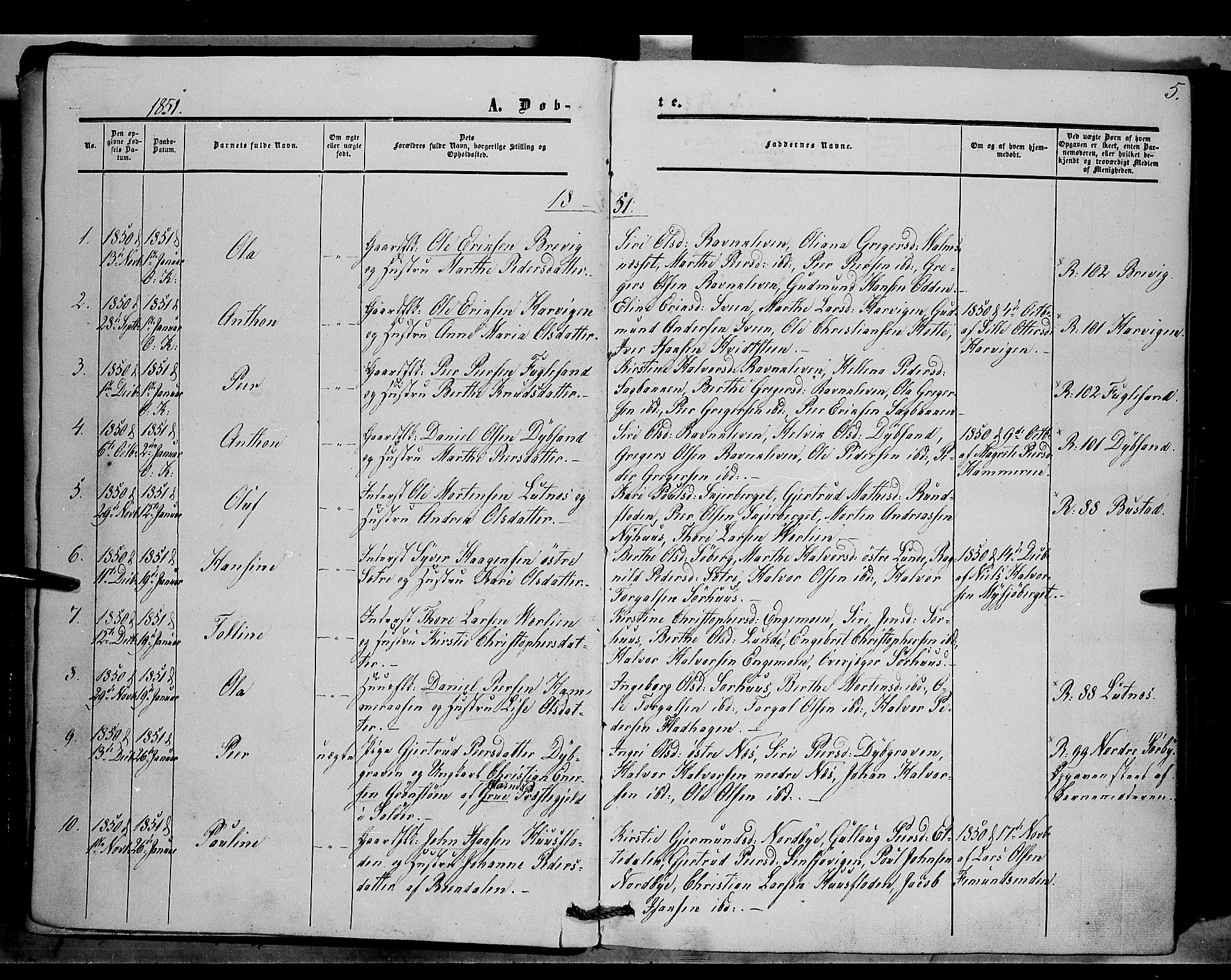 Trysil prestekontor, SAH/PREST-046/H/Ha/Haa/L0005: Parish register (official) no. 5, 1851-1865, p. 5