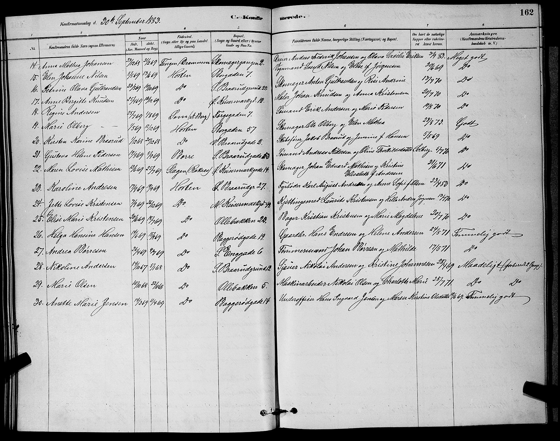 Horten kirkebøker, AV/SAKO-A-348/G/Ga/L0003: Parish register (copy) no. 4, 1878-1887, p. 162