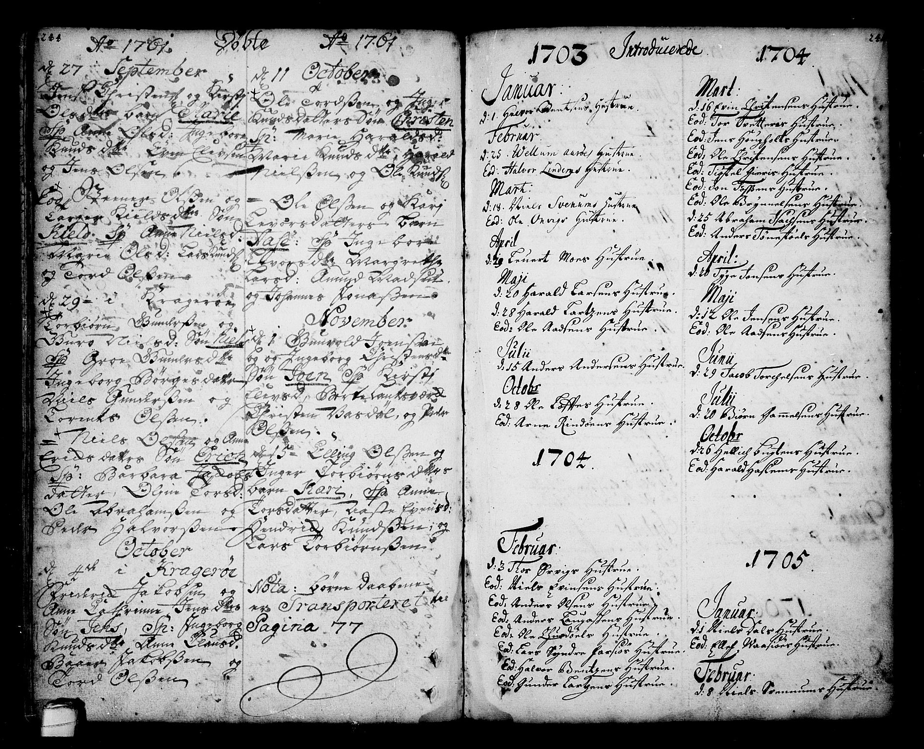 Sannidal kirkebøker, AV/SAKO-A-296/F/Fa/L0001: Parish register (official) no. 1, 1702-1766, p. 244-245