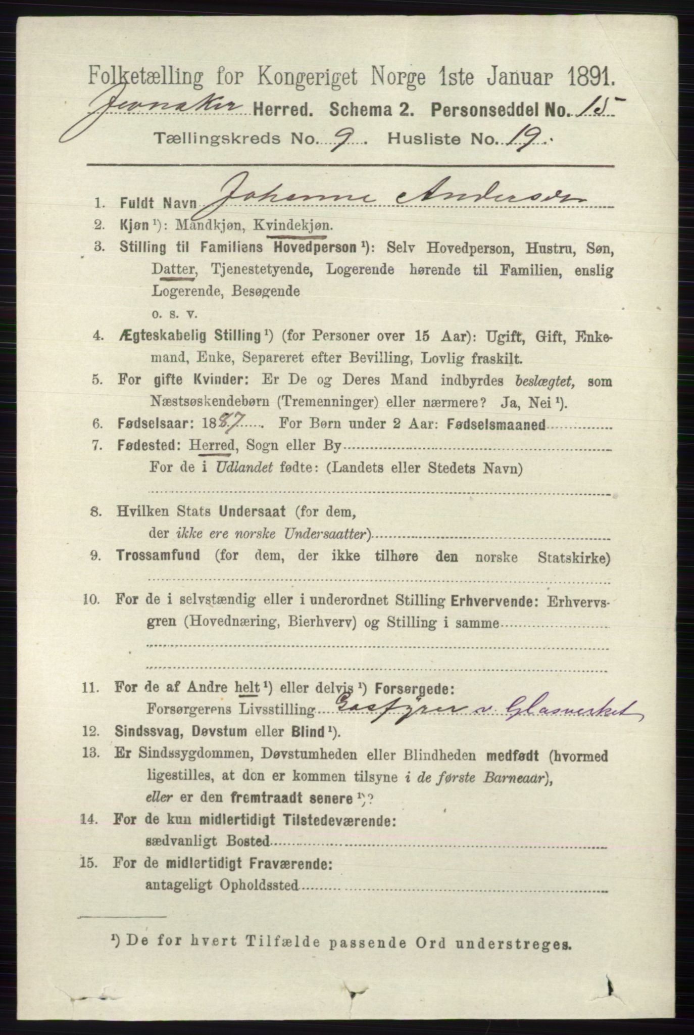 RA, 1891 census for 0532 Jevnaker, 1891, p. 5361