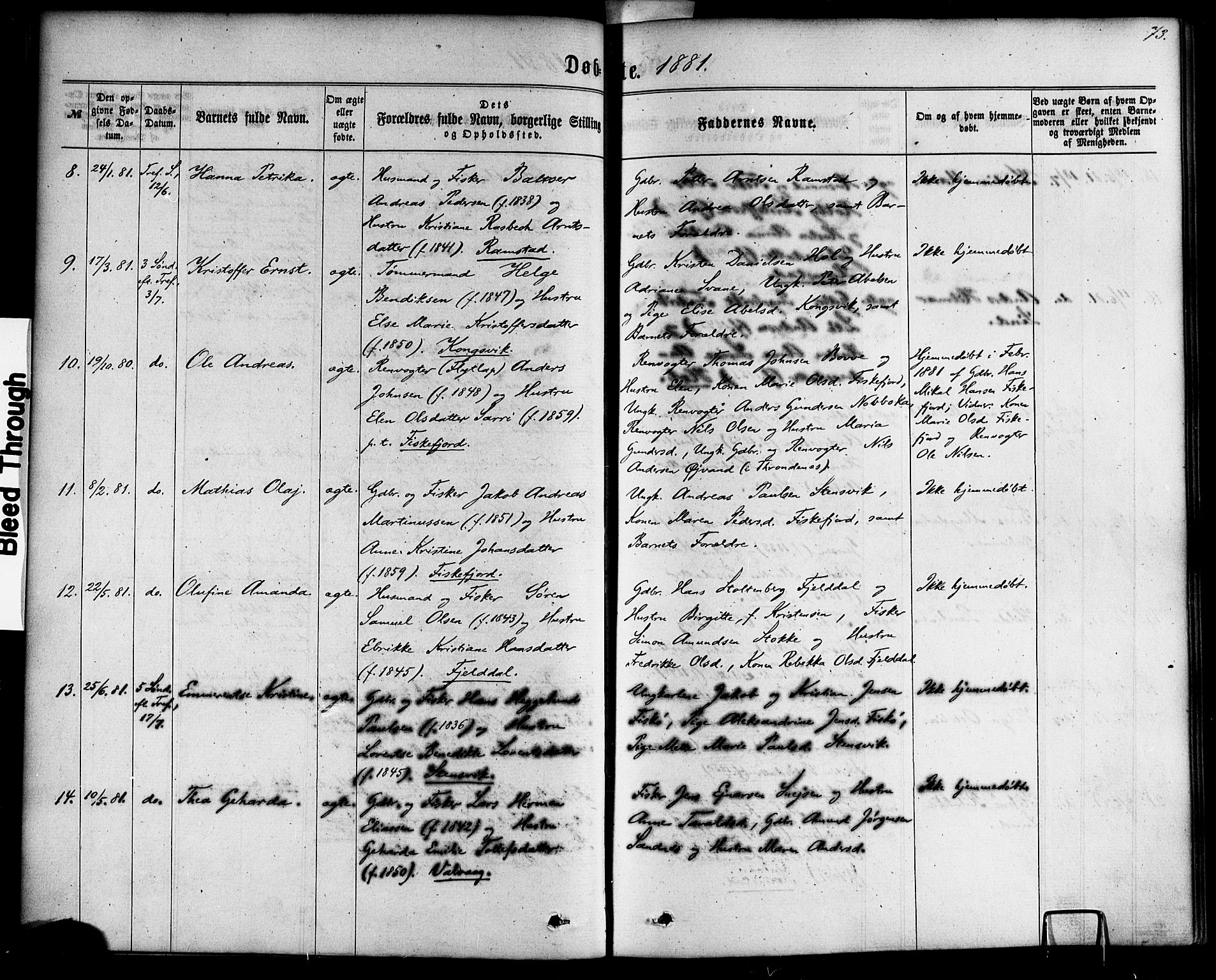 Ministerialprotokoller, klokkerbøker og fødselsregistre - Nordland, AV/SAT-A-1459/865/L0923: Parish register (official) no. 865A01, 1864-1884, p. 73