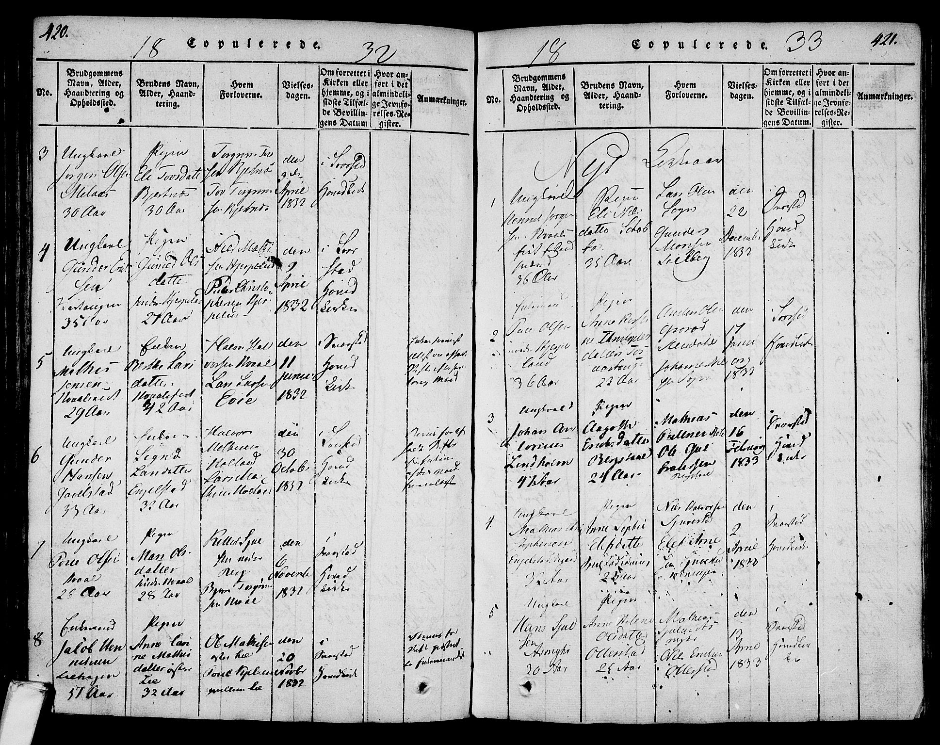Lardal kirkebøker, SAKO/A-350/F/Fa/L0005: Parish register (official) no. I 5, 1814-1835, p. 420-421