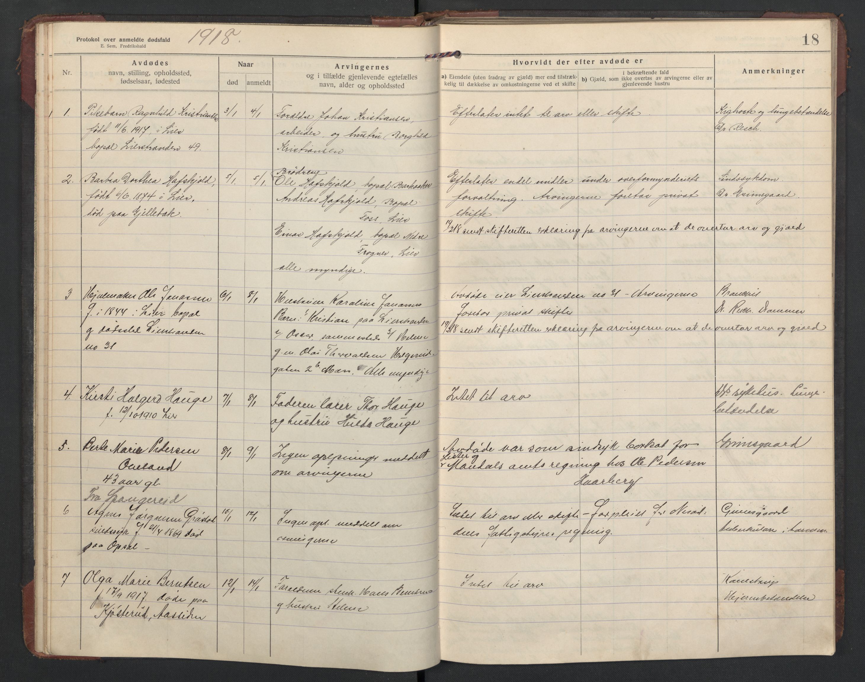 Lier lensmannskontor, AV/SAKO-A-507/H/Ha/L0002/0003: Dødsfallsprotokoll  / Dødsfallsprotokoll 4, 1917-1921, p. 18
