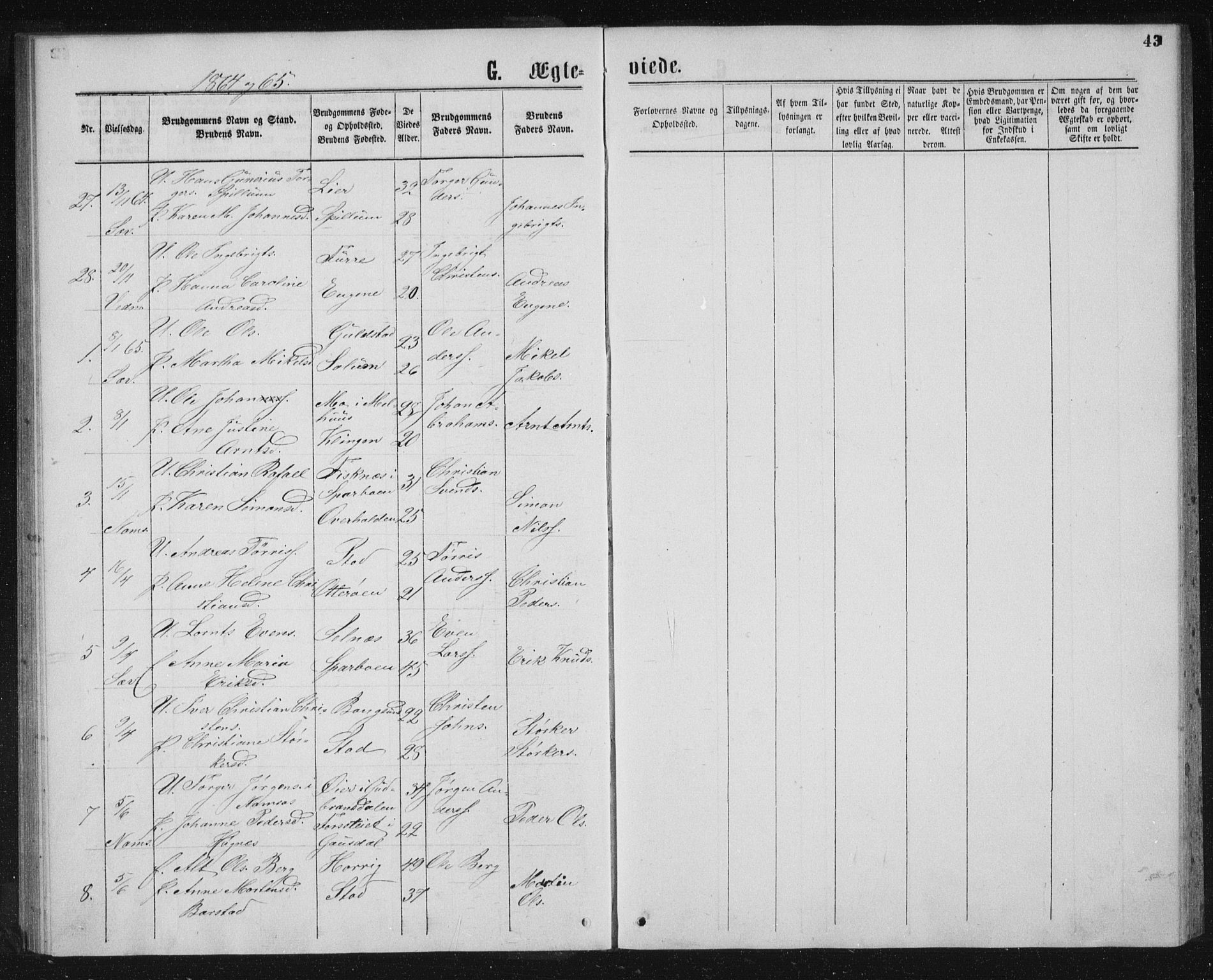 Ministerialprotokoller, klokkerbøker og fødselsregistre - Nord-Trøndelag, AV/SAT-A-1458/768/L0568: Parish register (official) no. 768A03, 1836-1865, p. 43
