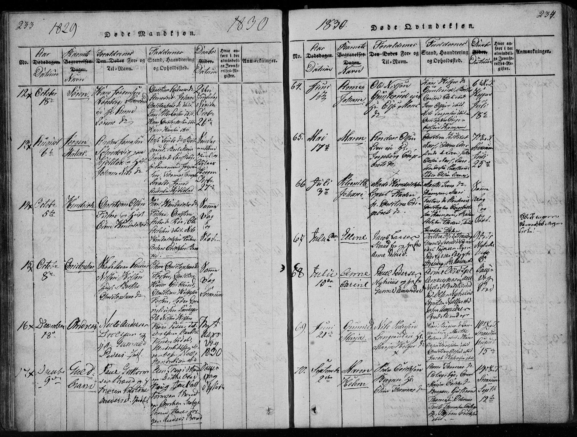 Modum kirkebøker, AV/SAKO-A-234/F/Fa/L0005: Parish register (official) no. 5, 1824-1841, p. 233-234