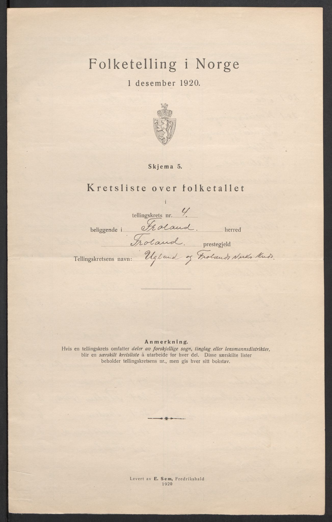 SAK, 1920 census for Froland, 1920, p. 15