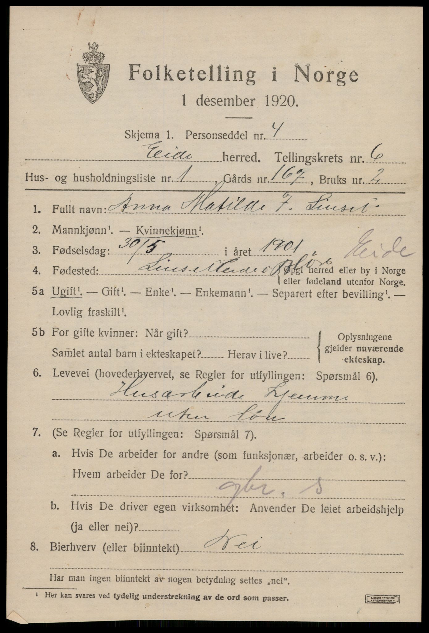 SAT, 1920 census for Eid (MR), 1920, p. 2830