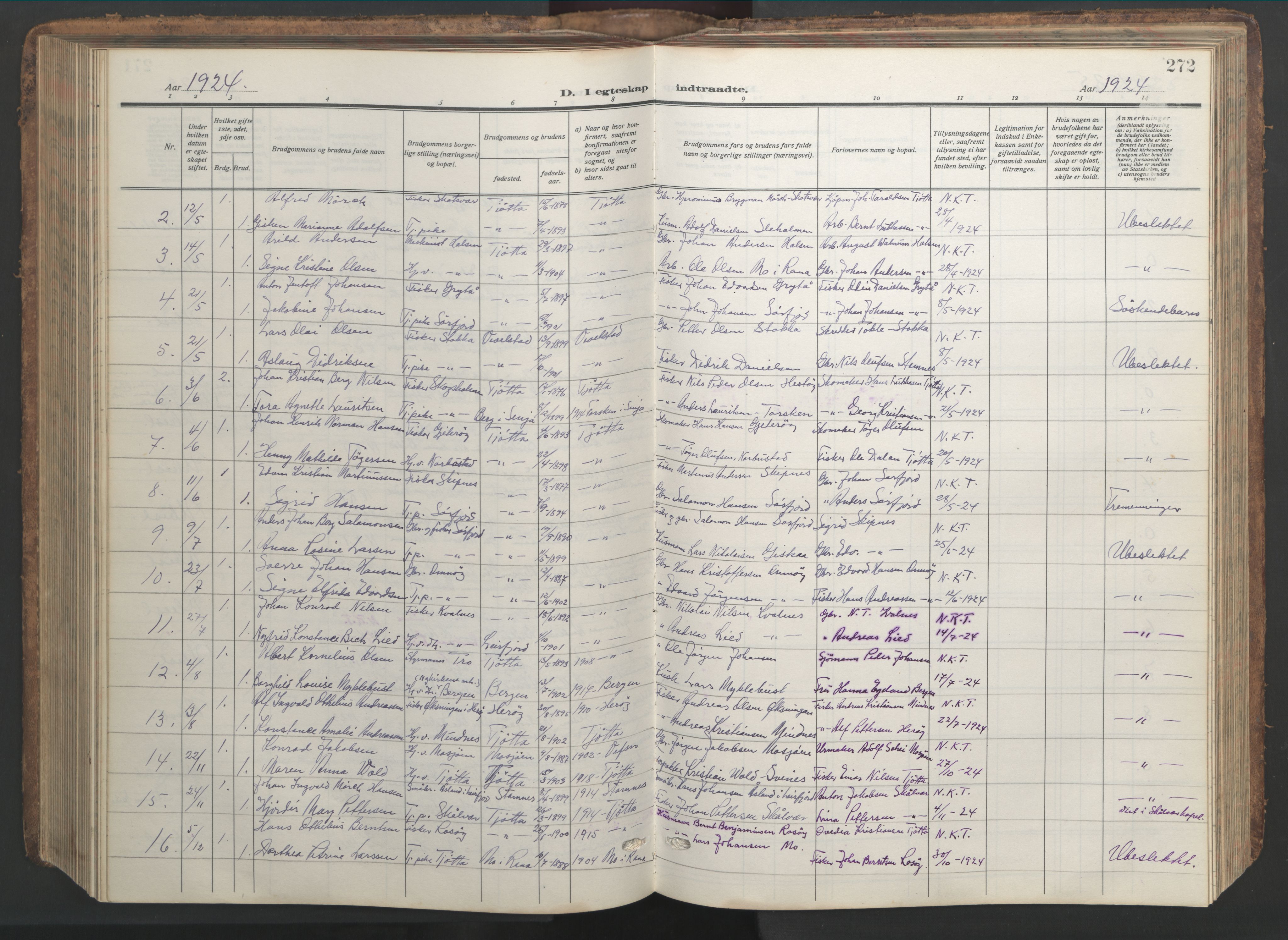 Ministerialprotokoller, klokkerbøker og fødselsregistre - Nordland, AV/SAT-A-1459/817/L0269: Parish register (copy) no. 817C04, 1921-1949, p. 272