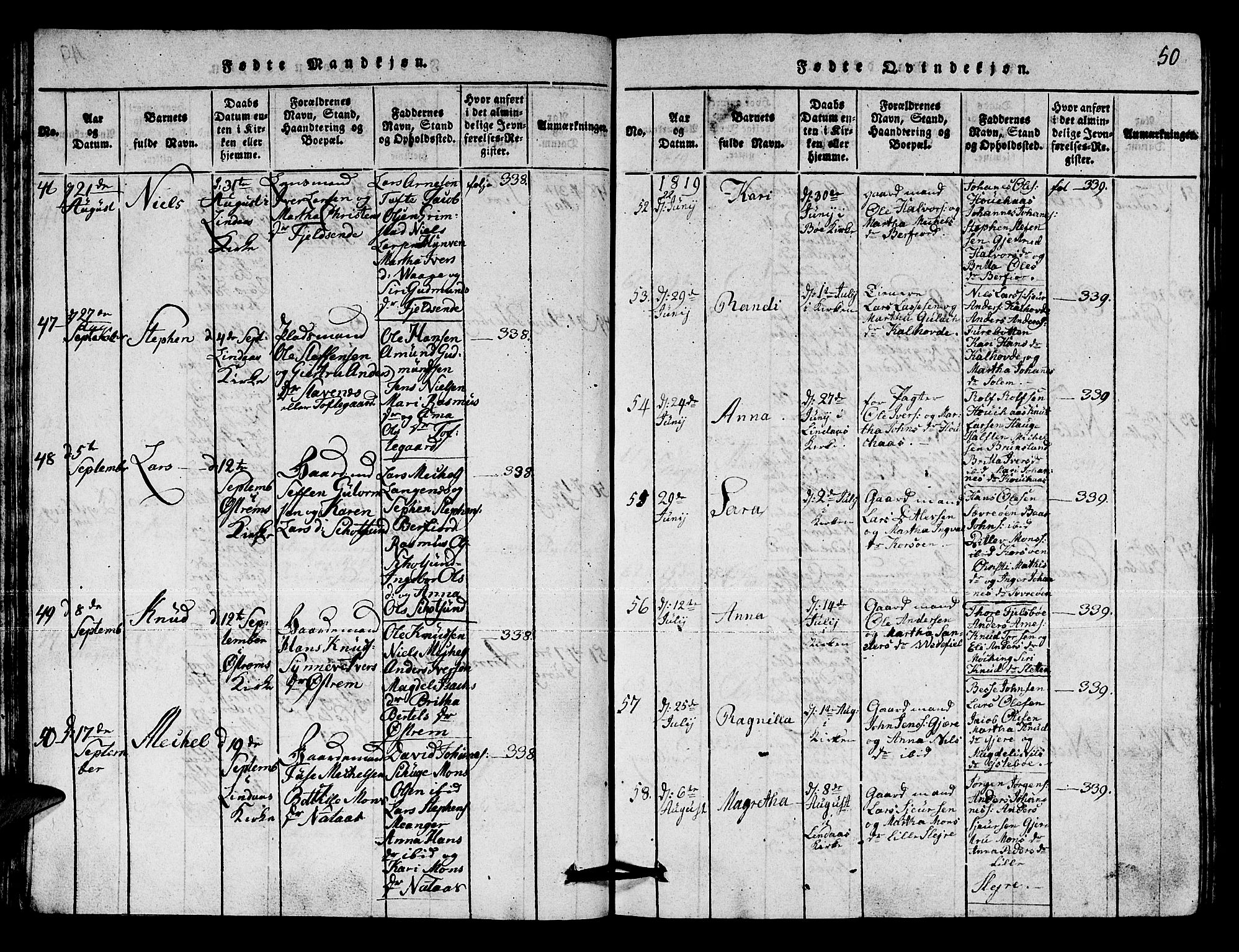 Lindås Sokneprestembete, AV/SAB-A-76701/H/Hab/Haba/L0001: Parish register (copy) no. A 1, 1816-1823, p. 50