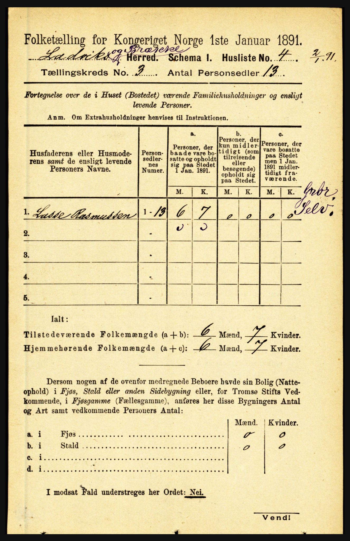 RA, 1891 census for 1415 Lavik og Brekke, 1891, p. 457