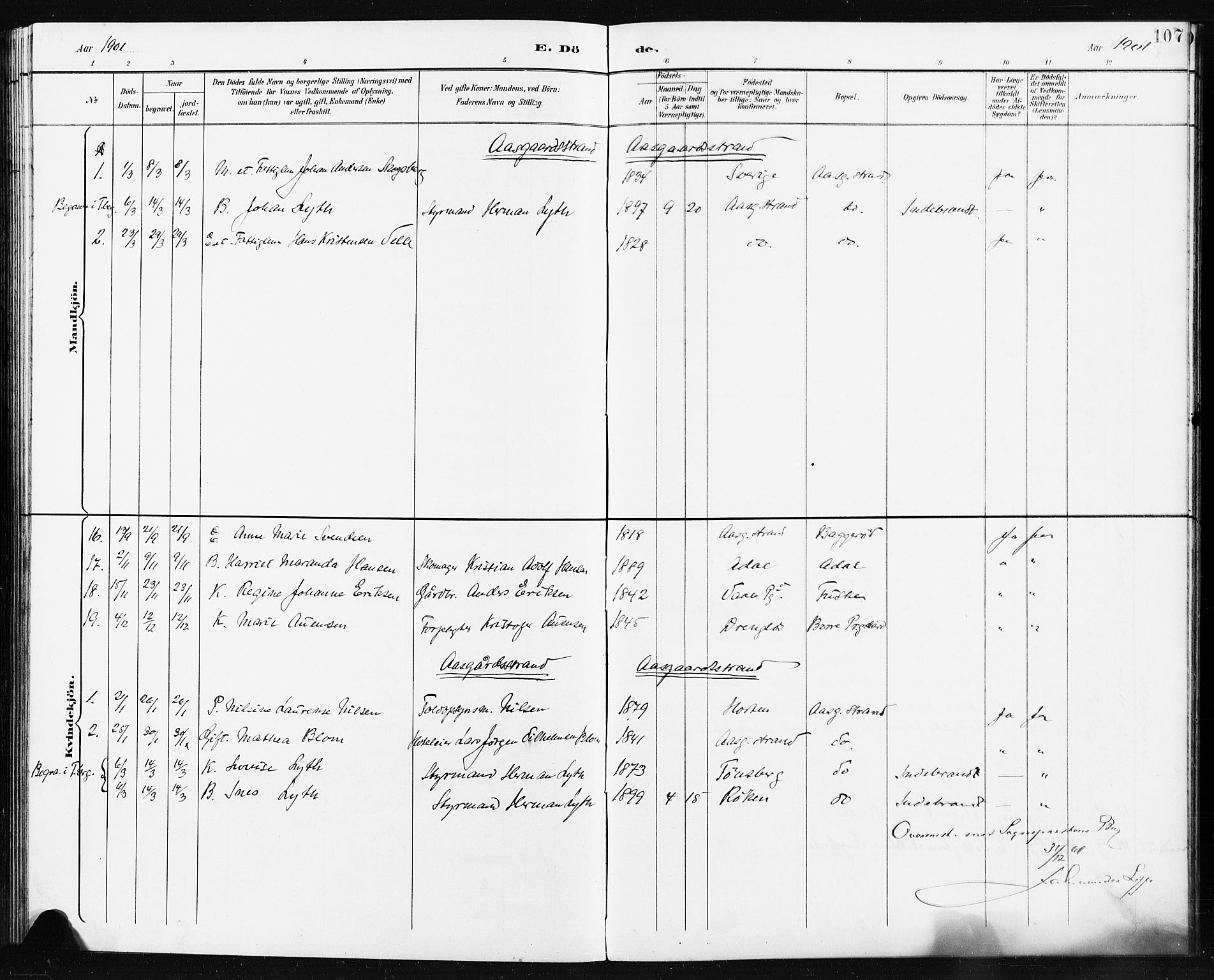 Borre kirkebøker, SAKO/A-338/G/Ga/L0004: Parish register (copy) no. I 4, 1892-1913, p. 107