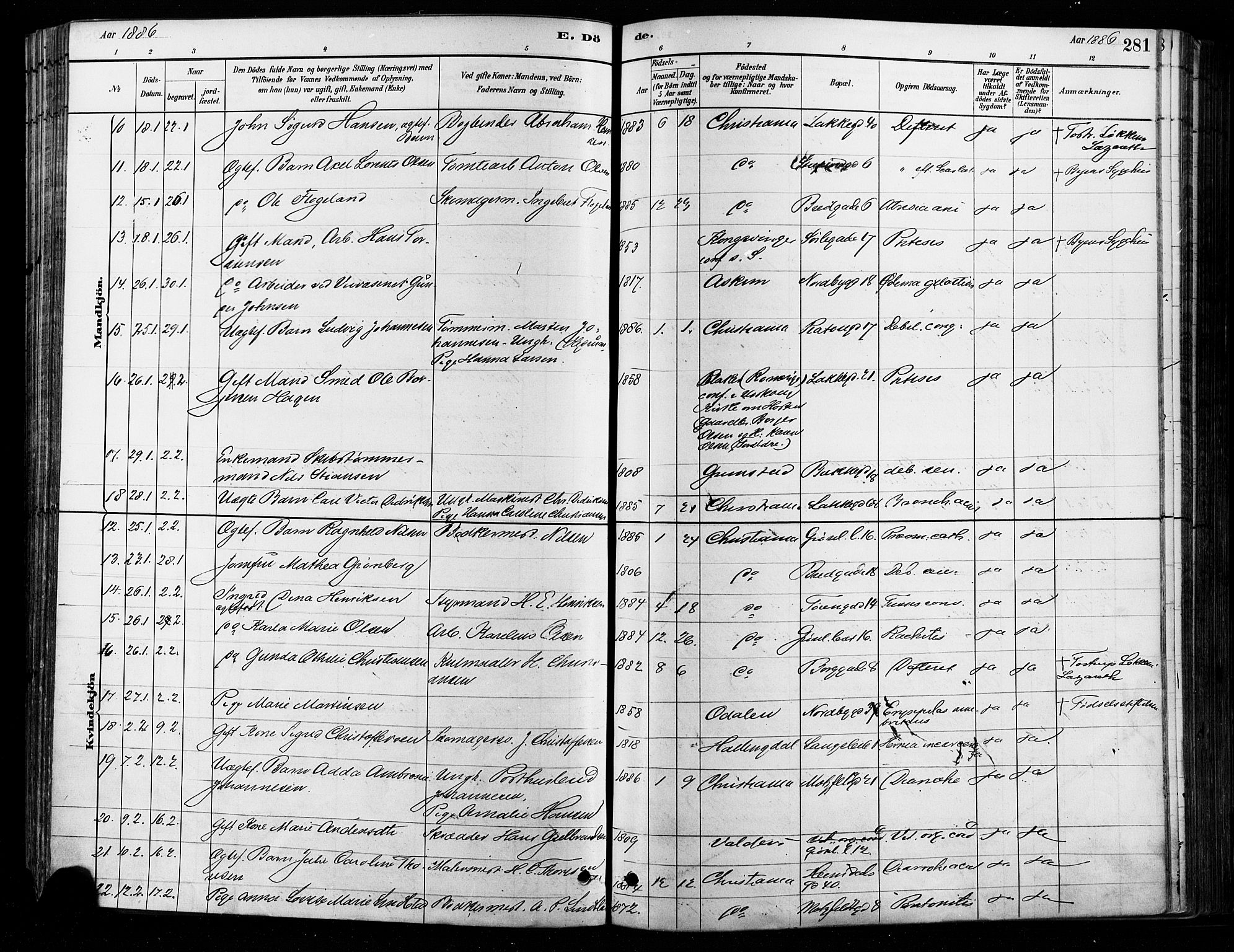 Grønland prestekontor Kirkebøker, AV/SAO-A-10848/F/Fa/L0008: Parish register (official) no. 8, 1881-1893, p. 281