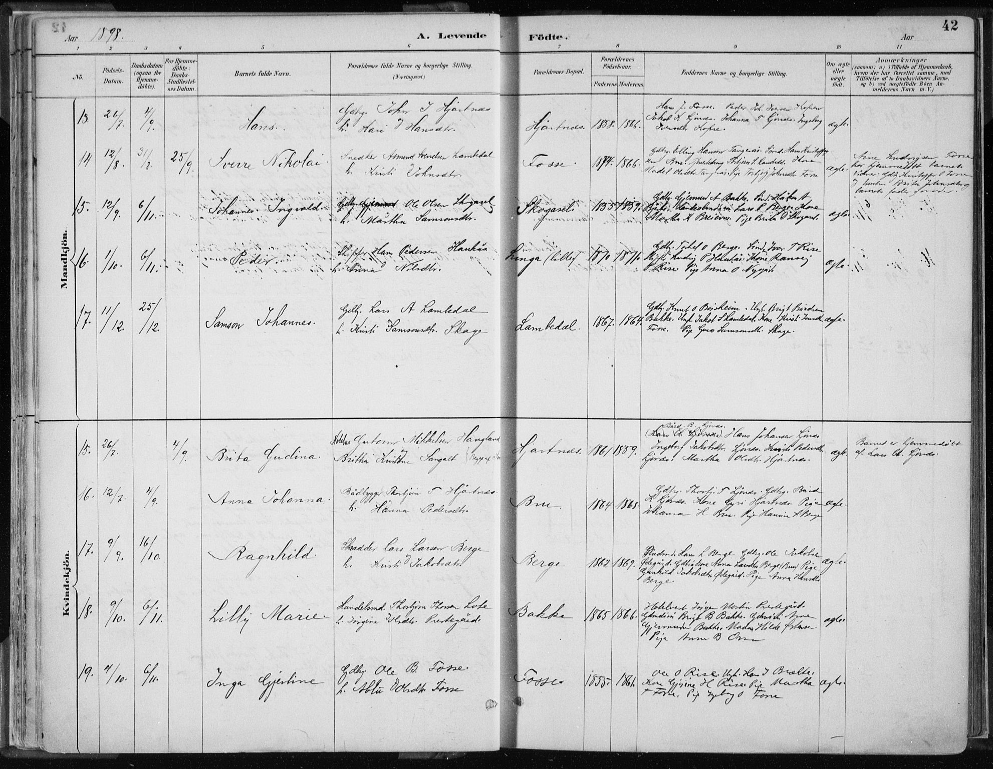 Strandebarm sokneprestembete, AV/SAB-A-78401/H/Haa: Parish register (official) no. B  1, 1886-1908, p. 42