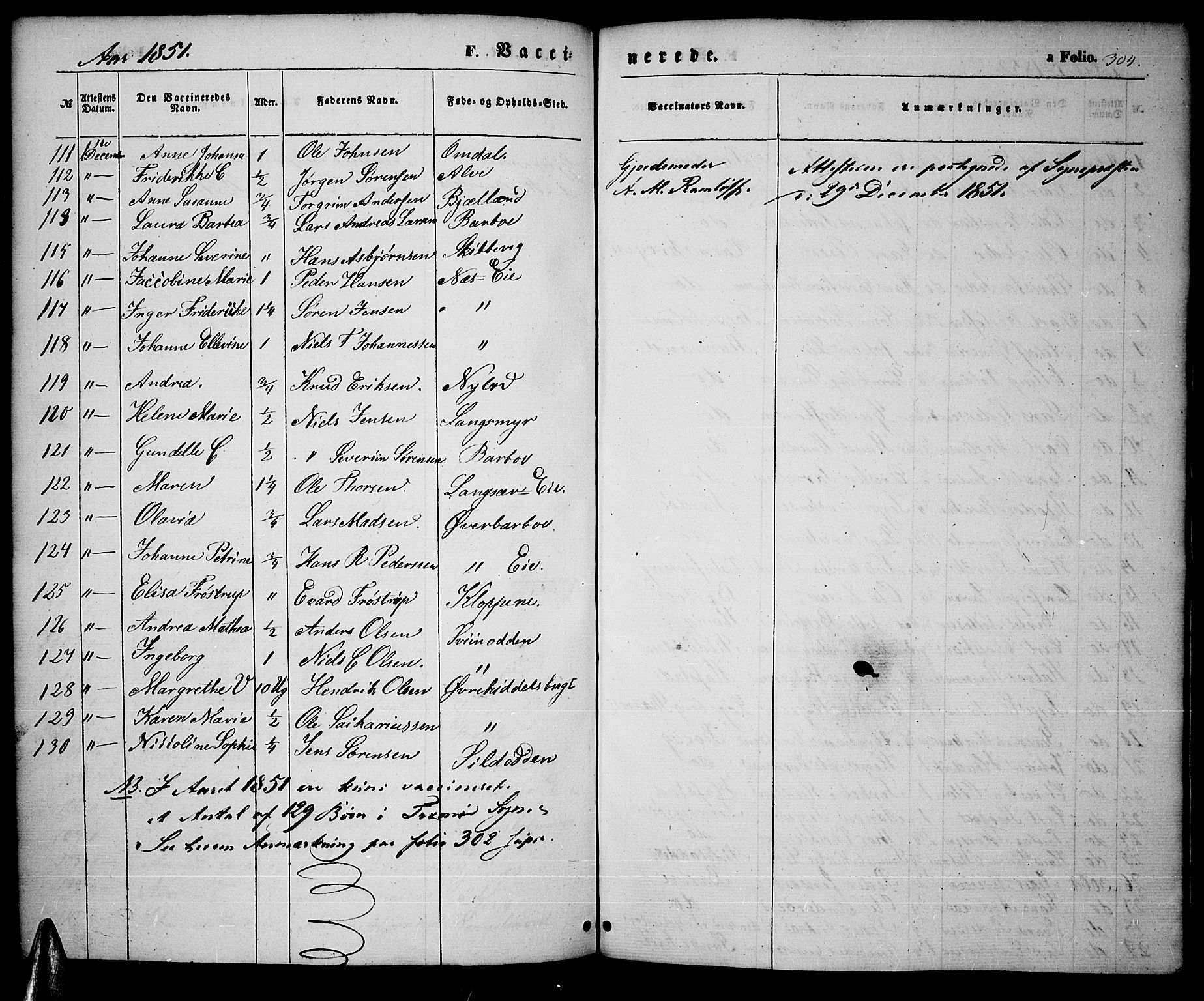 Tromøy sokneprestkontor, SAK/1111-0041/F/Fa/L0005: Parish register (official) no. A 5, 1847-1856, p. 304
