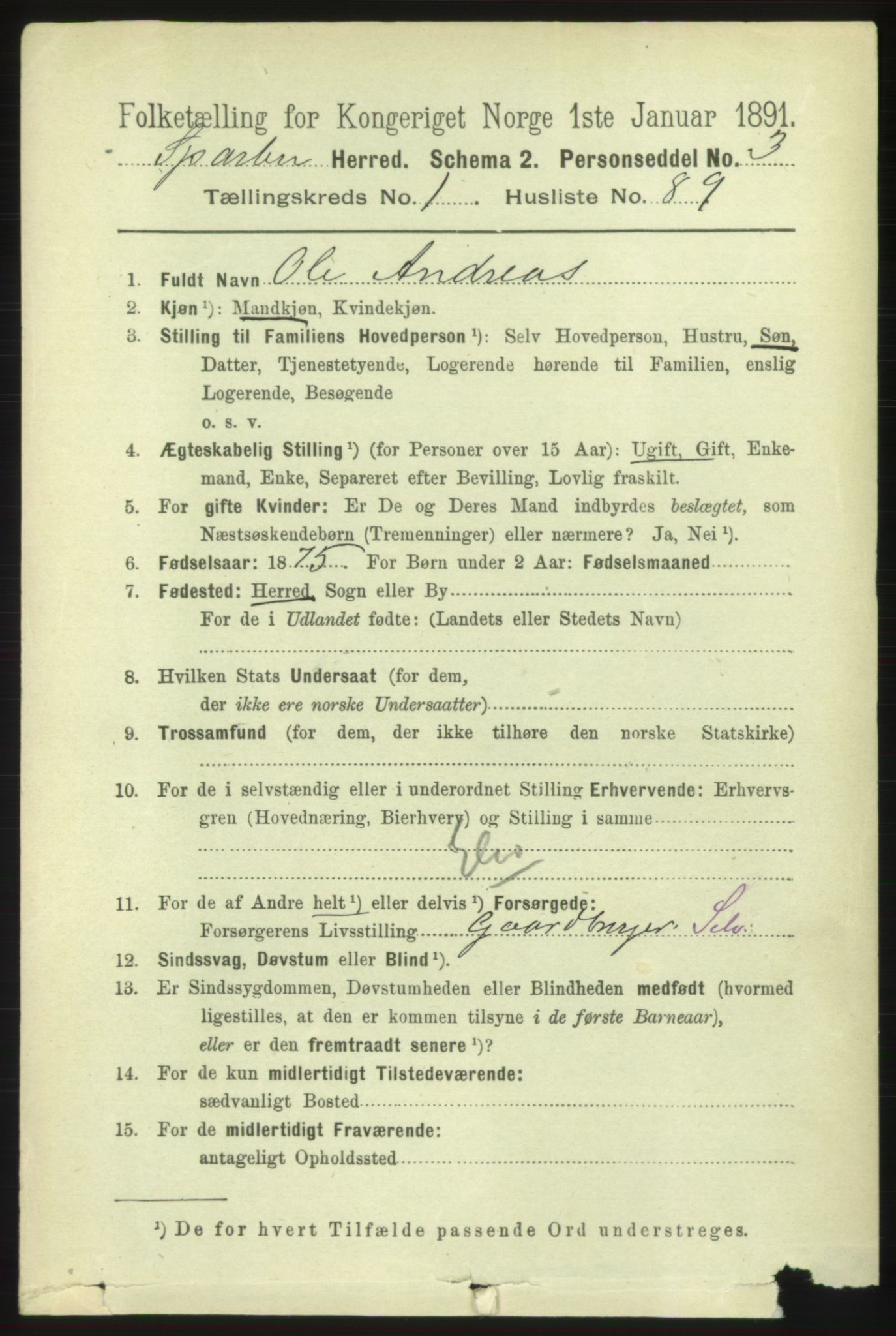 RA, 1891 census for 1731 Sparbu, 1891, p. 643