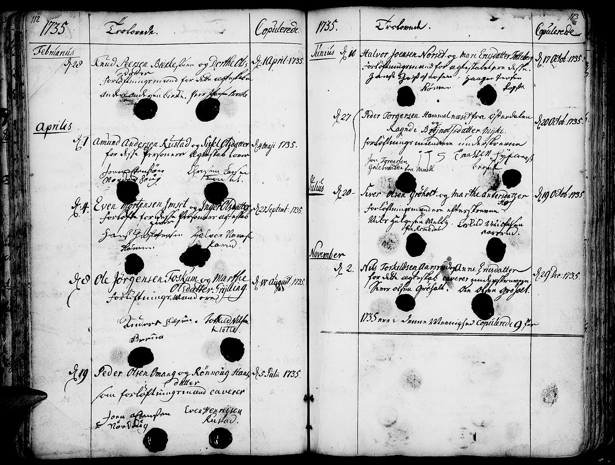 Løten prestekontor, AV/SAH-PREST-022/K/Ka/L0002: Parish register (official) no. 2, 1731-1772, p. 112-113