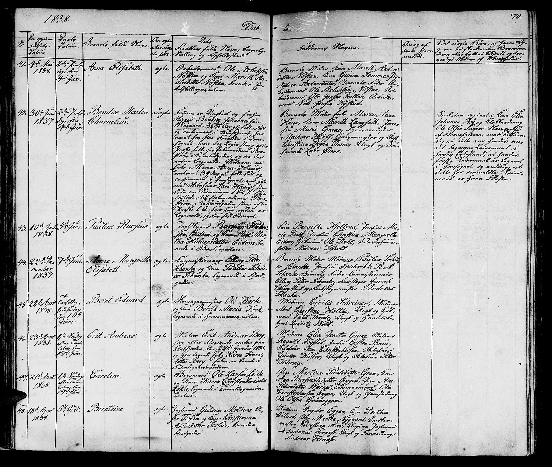 Ministerialprotokoller, klokkerbøker og fødselsregistre - Sør-Trøndelag, AV/SAT-A-1456/602/L0136: Parish register (copy) no. 602C04, 1833-1845, p. 70