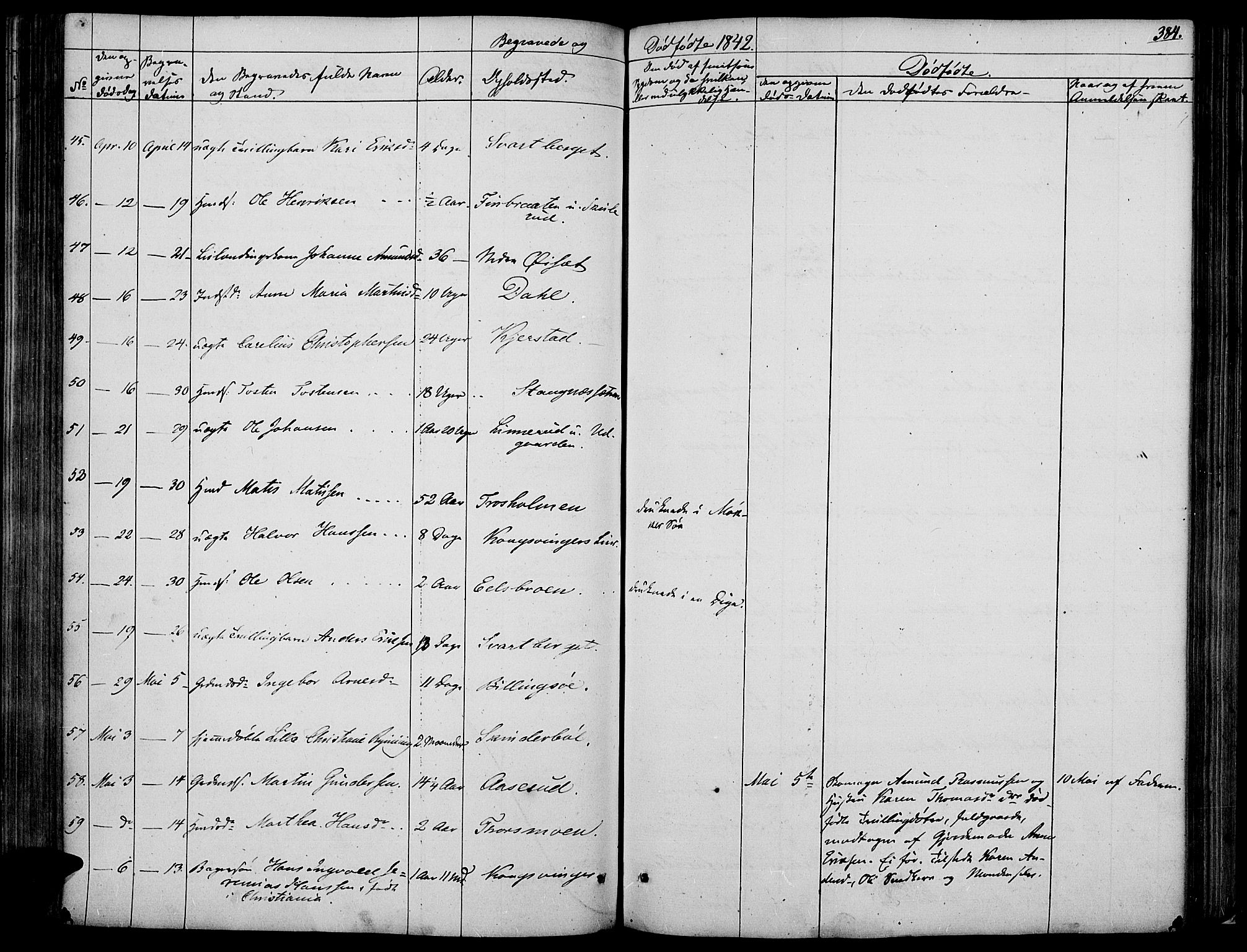 Vinger prestekontor, SAH/PREST-024/H/Ha/Haa/L0008: Parish register (official) no. 8, 1839-1847, p. 384
