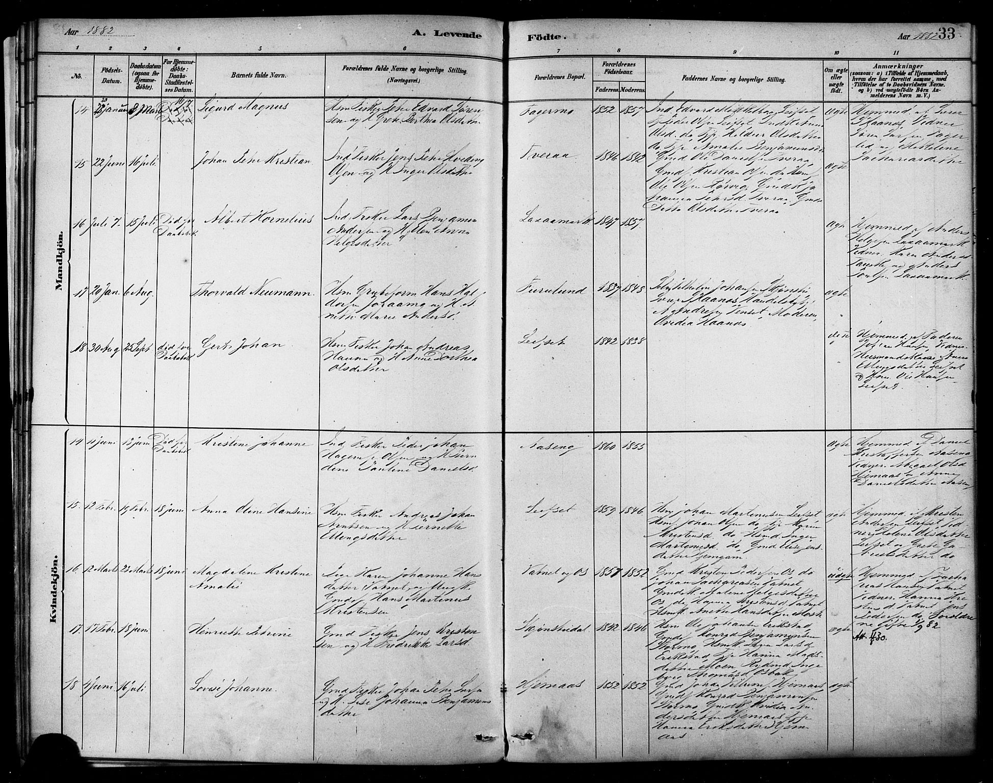 Ministerialprotokoller, klokkerbøker og fødselsregistre - Nordland, AV/SAT-A-1459/849/L0689: Parish register (official) no. 849A01, 1879-1889, p. 33