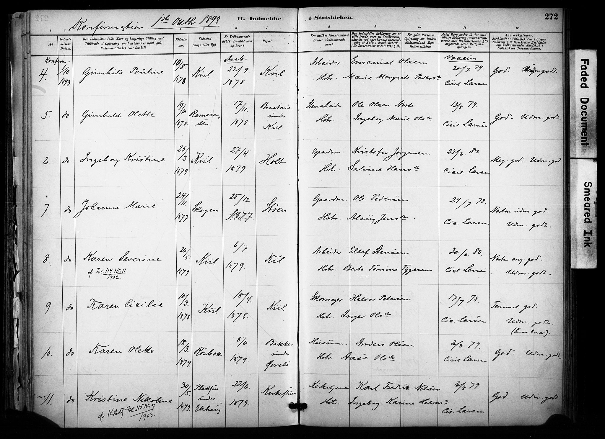 Sannidal kirkebøker, AV/SAKO-A-296/F/Fa/L0015: Parish register (official) no. 15, 1884-1899, p. 272